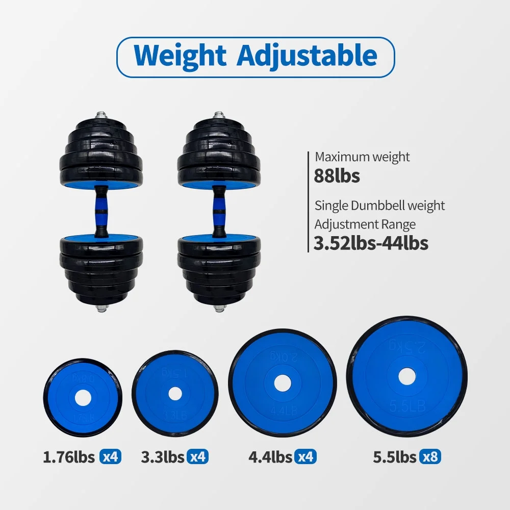 HomeDirect 88 Lbs Adjustable Dumbbell Set, Gym Workout Dumbbell Set with Connecting Rod