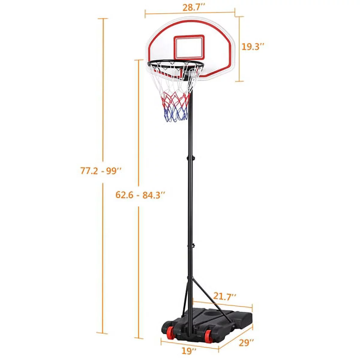 SMILE MART Height Adjustable Portable Basketball Hoop with Wheels for Kids Indoor and Outdoor, Multiple Trim Colors