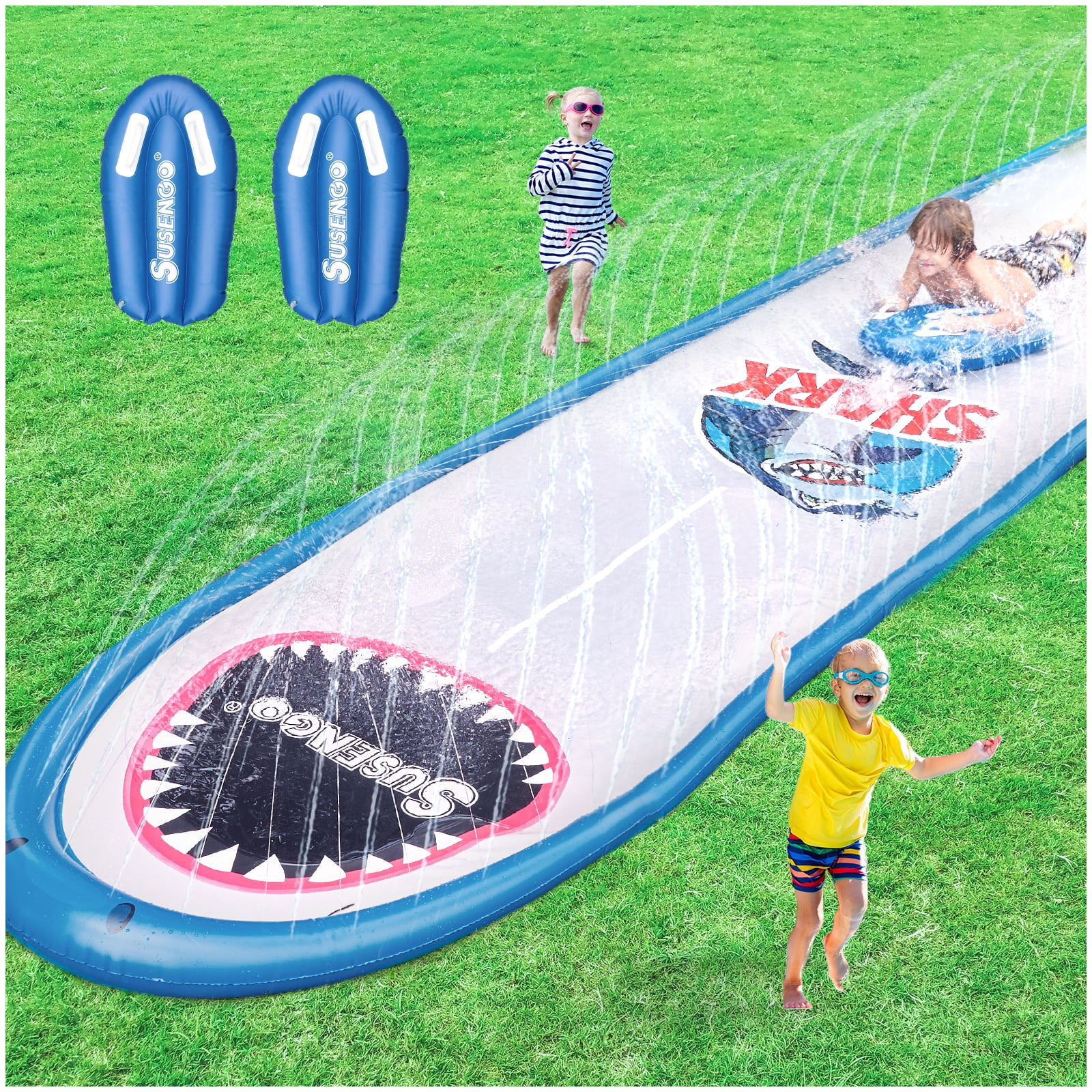 Inflatable Lawn Water Slide with 2 Bodyboards, 15.7×4.3ft Slip n Slide Summer Toy with Sprinkler, Sports Outdoor Garden Backyard Water Play Toys Kids Family Games