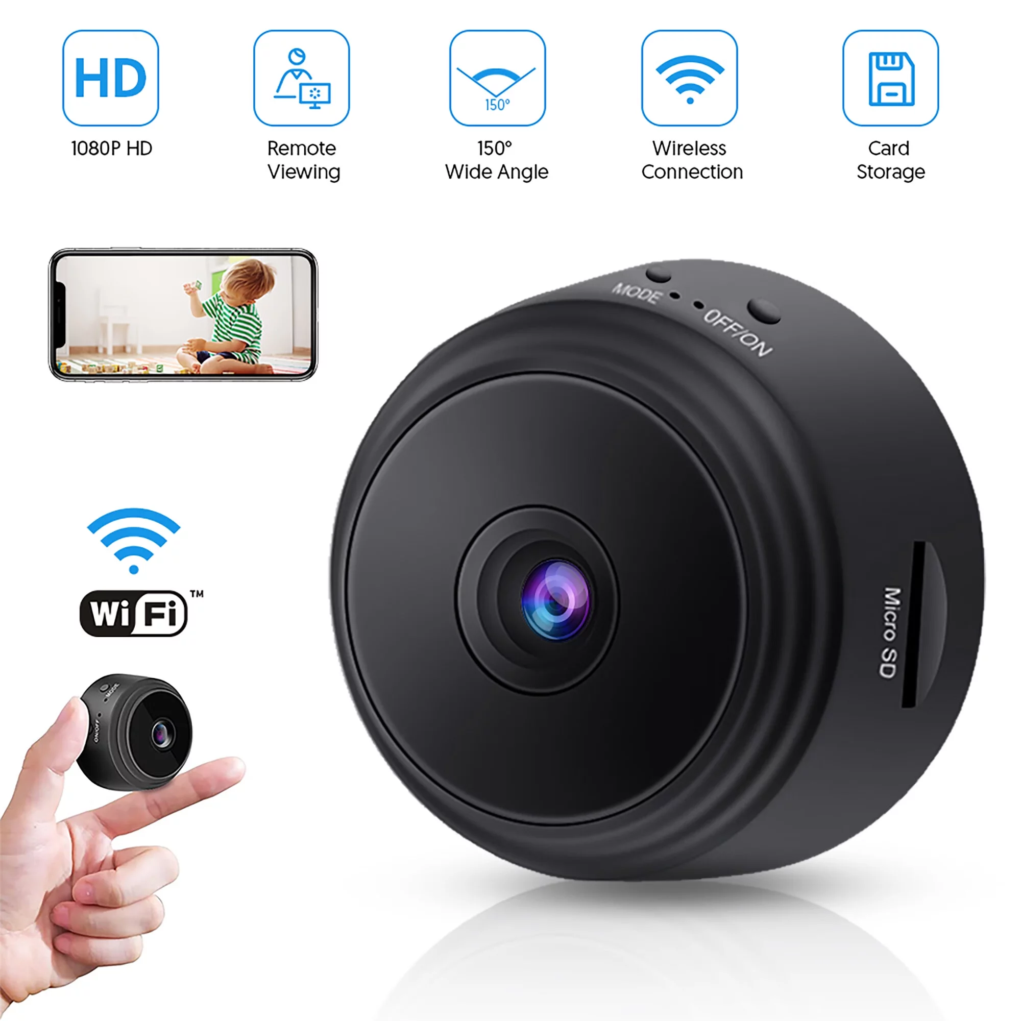 DIKTOOK Home Security Camera Wireless Wifi with Night Vision 1080P HD Mini Indoor Camera