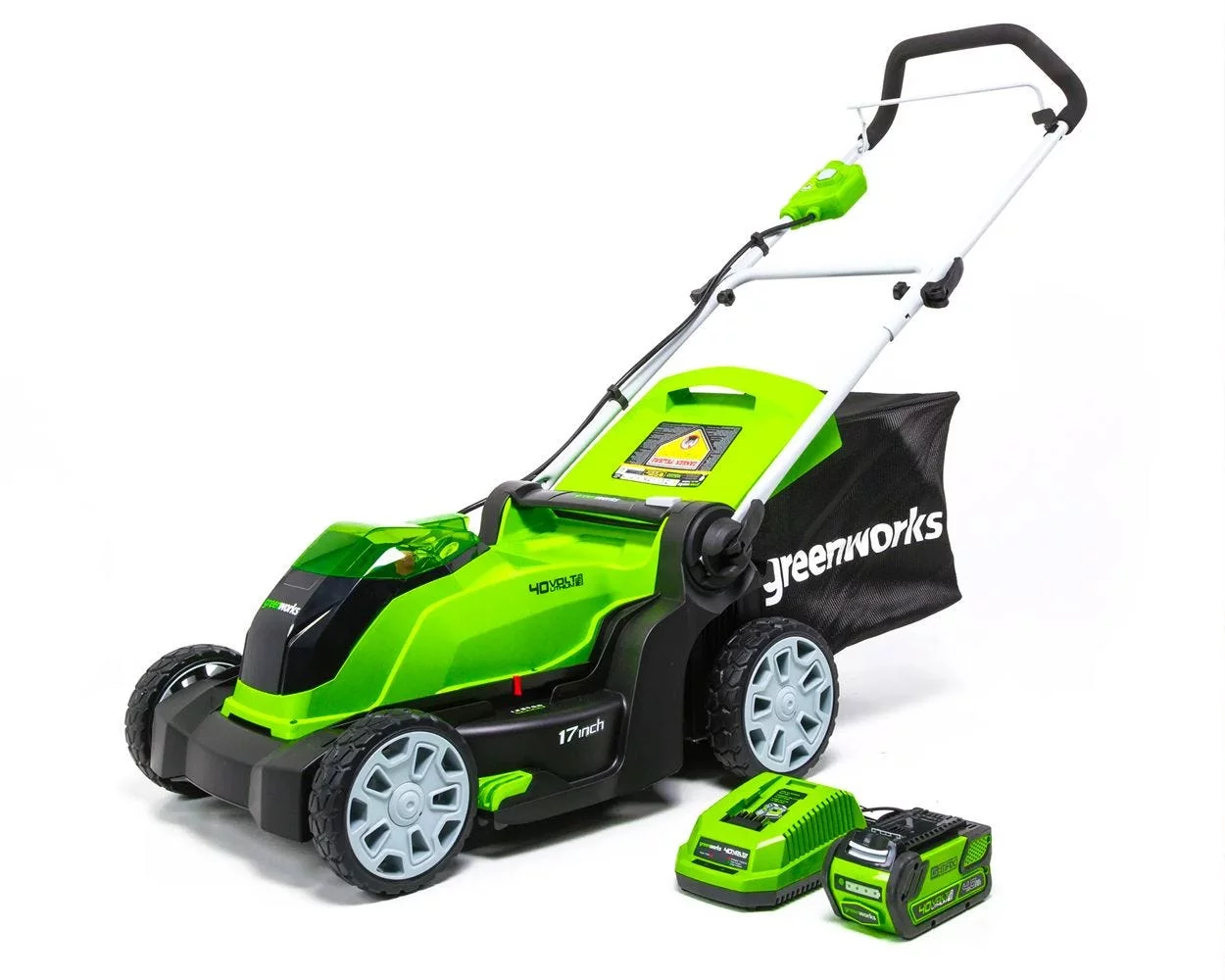 Greenworks 40V 17″ Cordless Walk-Behind Push Lawn Mower with 4.0 Ah Battery and Charger 2508302