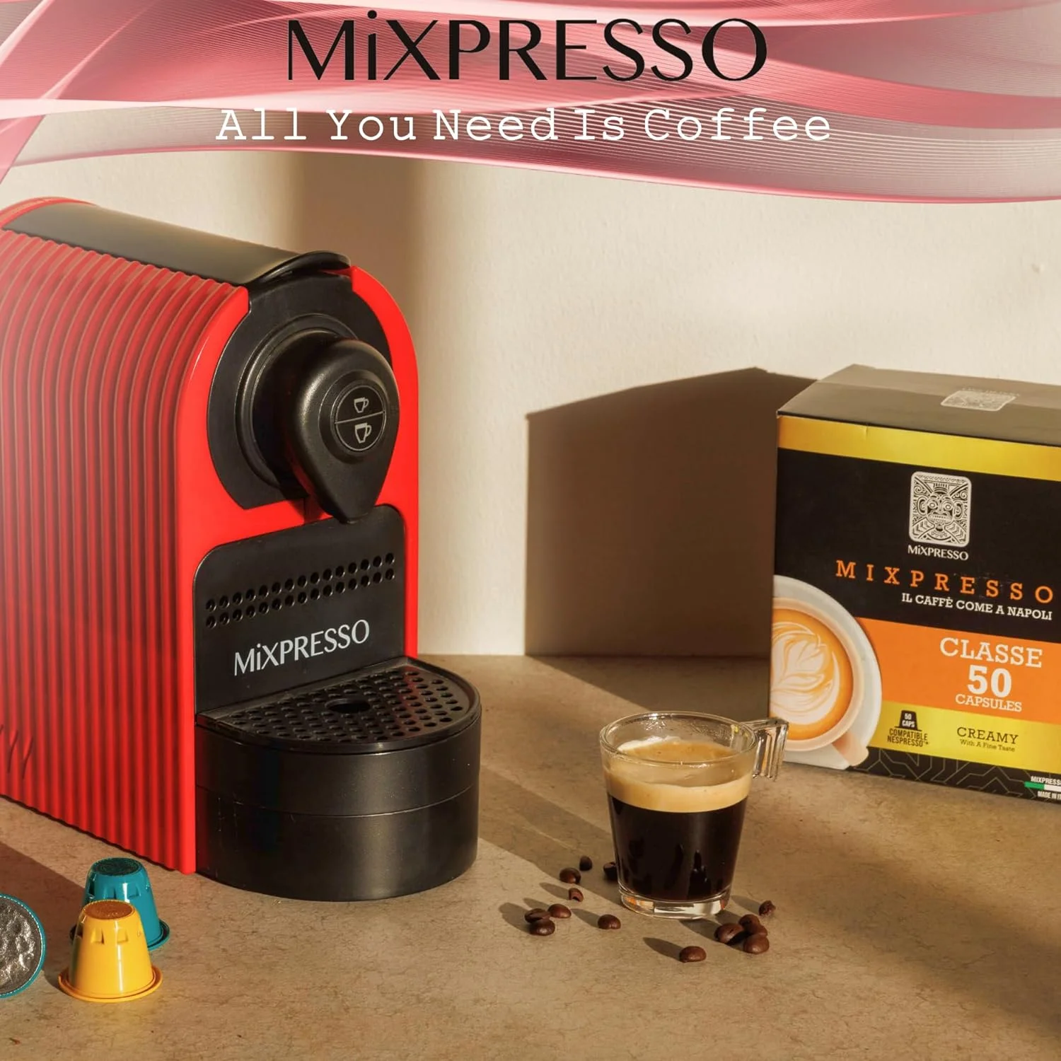 Mixpresso Espresso Machine for Nespresso Capsules Programmable Coffee Maker, 27 Oz Blue