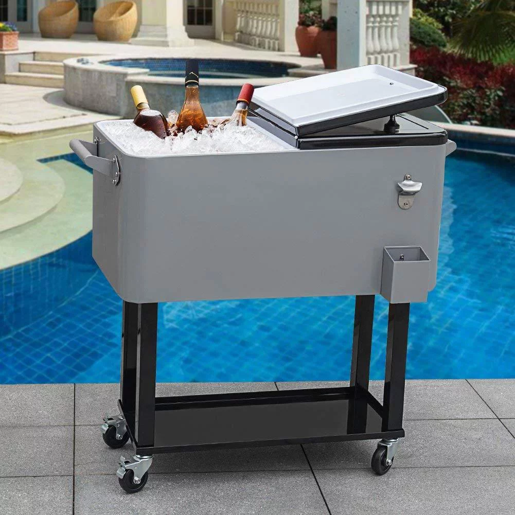 Ktaxon 80QT Rolling Party Iron Spray Cooler Cart Ice Bee Chest Patio Warm Shelf