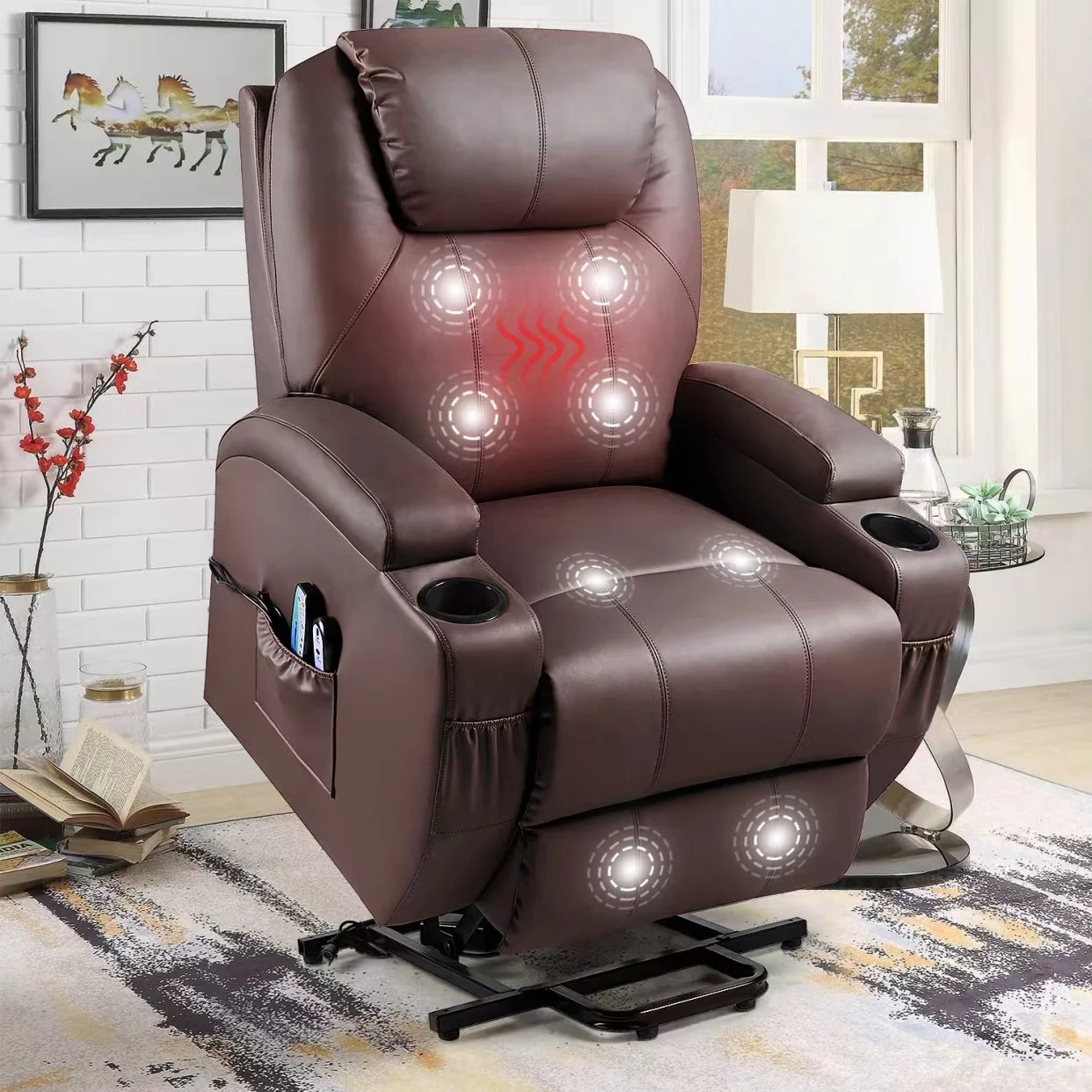 Lacoo Power Lift Recliner with Massage and Heat, Black Faux Leather