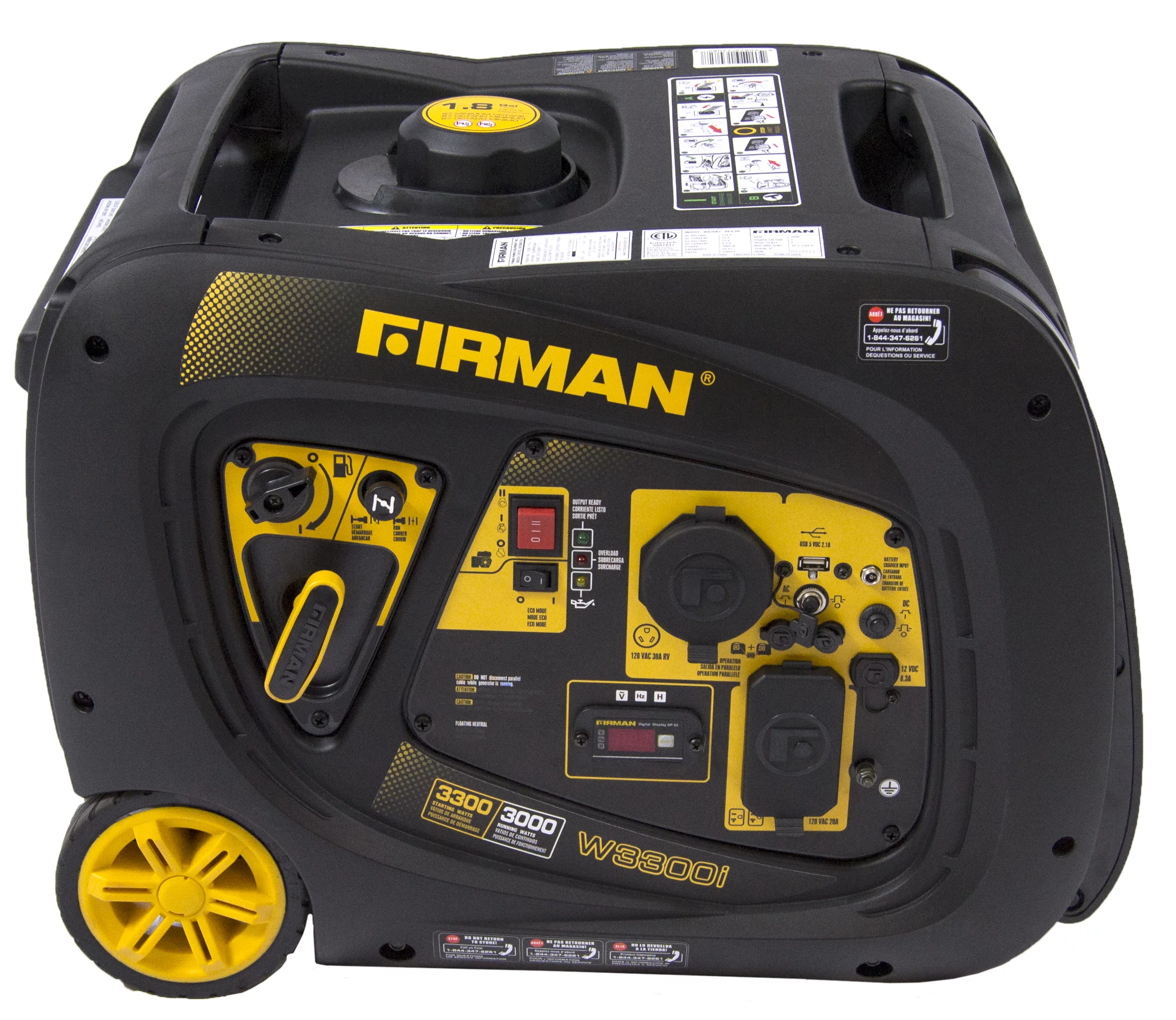 Firman W03082 3300/3000 Watt Gas Electric Start RV Ready Inverter Generator with USB, cETL, CARB