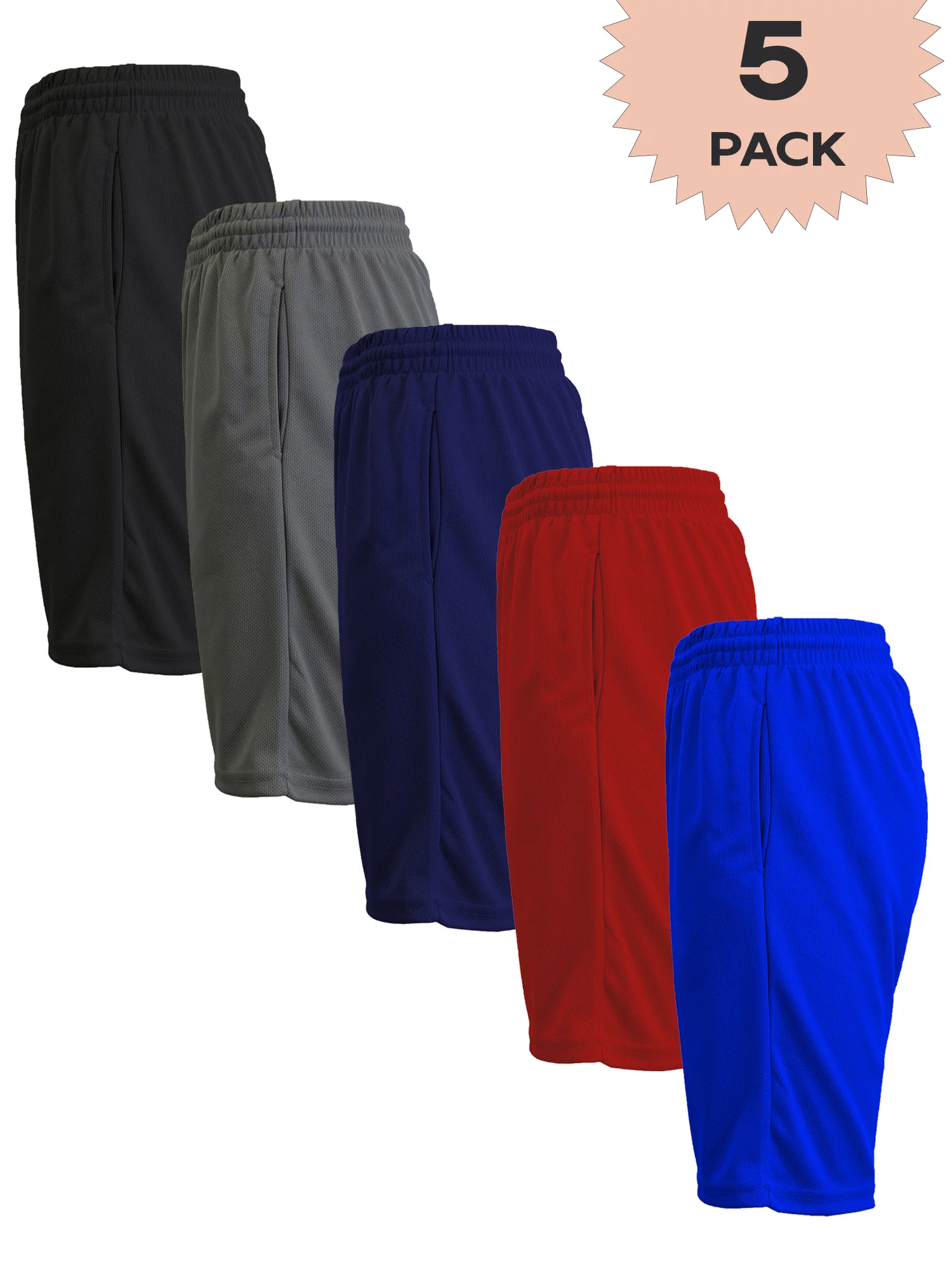 Men’s 5-Pack Lightweight Breathable Moisture Wicking Mesh Shorts