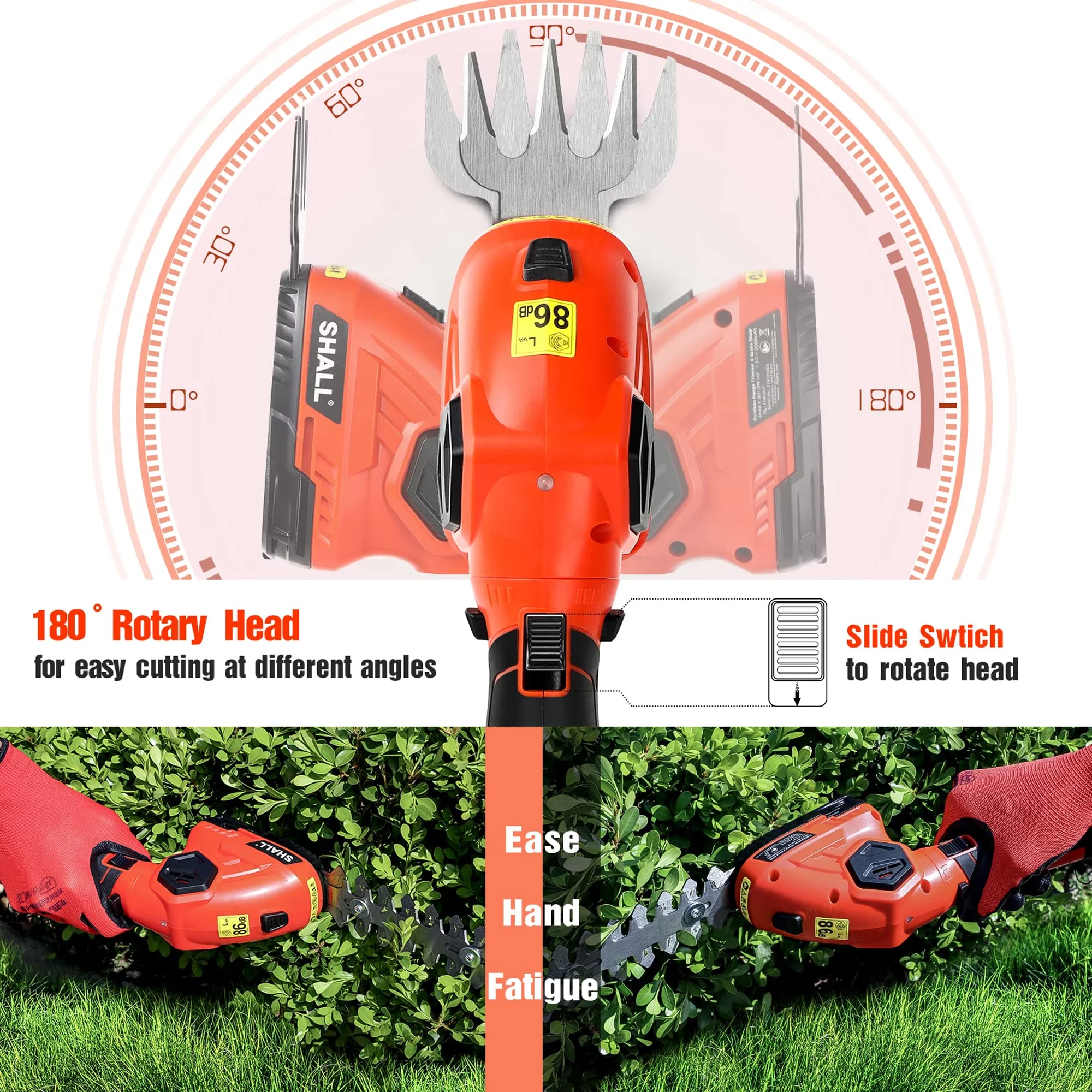 SHALL Hedge Trimmer Cordless & Garden Shears – 7.2V Electric Shrub Trimmer 2 in 1 Garden Clippers Handheld Hedge Trimmers, Hedge Clippers Grass Cutter W/ Pruning Scissor