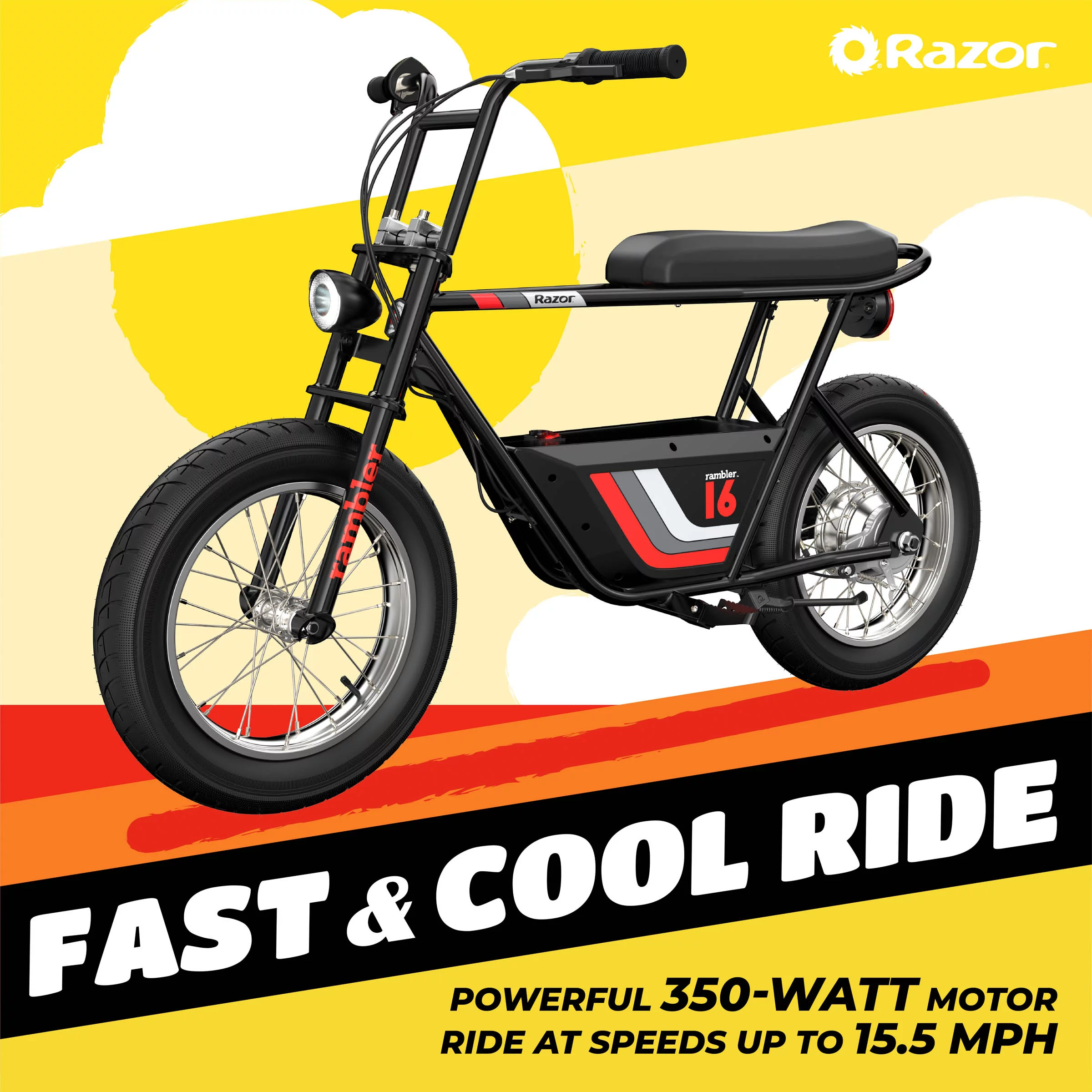 Razor Rambler 16 ?C 36V Seated Electric Scooter, up to 15 mph, Retro Style Minibike for Teen & Adult