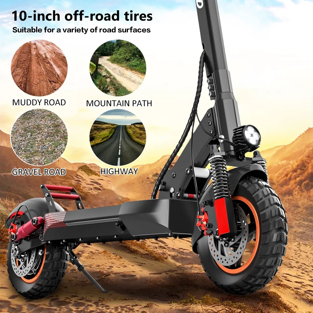 Solid Tires 10 Inch Electric Scooter 500W 10AH 48V, Max 22 mph & 22 Miles Kick E-Scooter Double Rocker Arm Shock Absorber