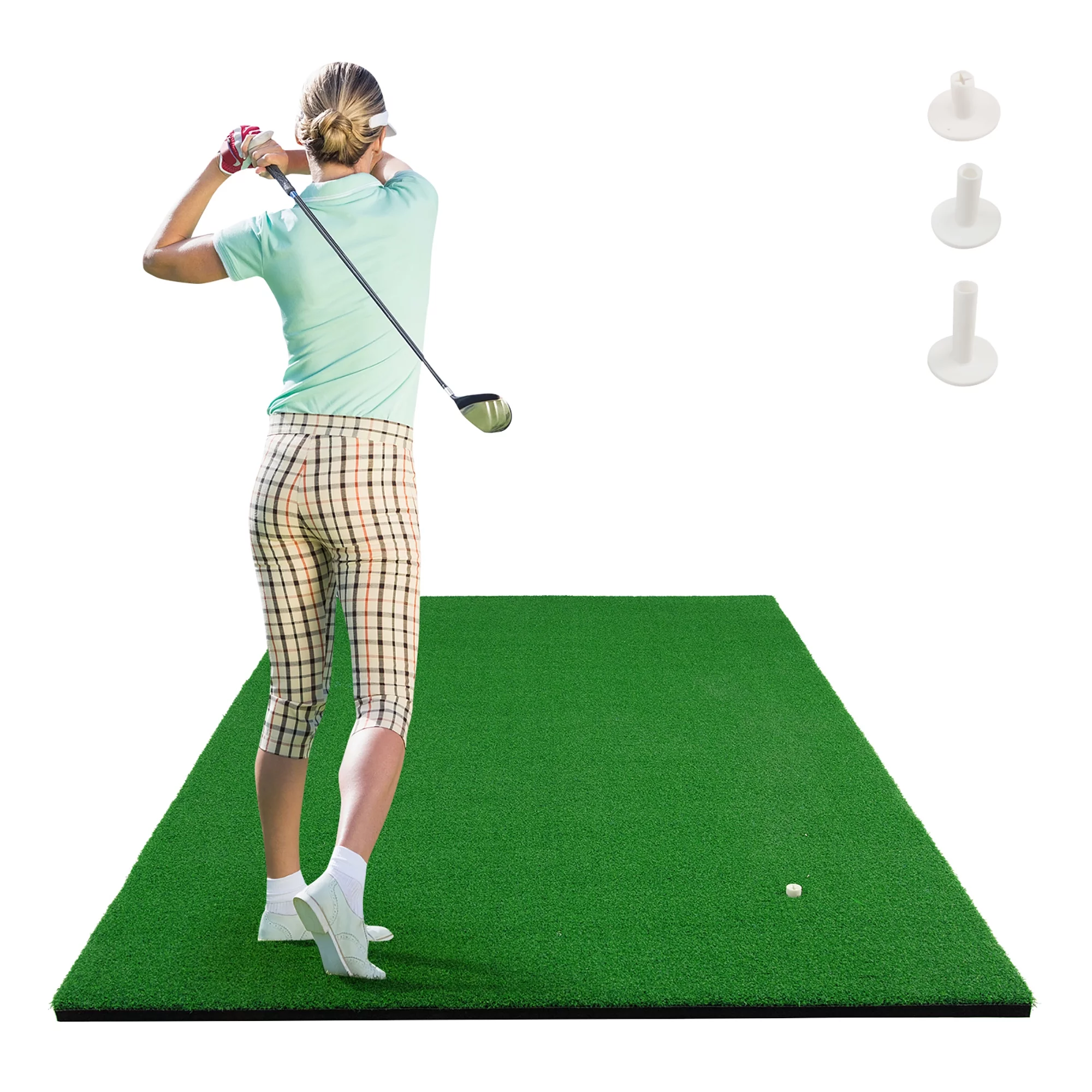 Costway 5′ x 3′ Standard Realistic Feel Golf Practice Mat Putting Mat Synthetic Turf W/3 Tees