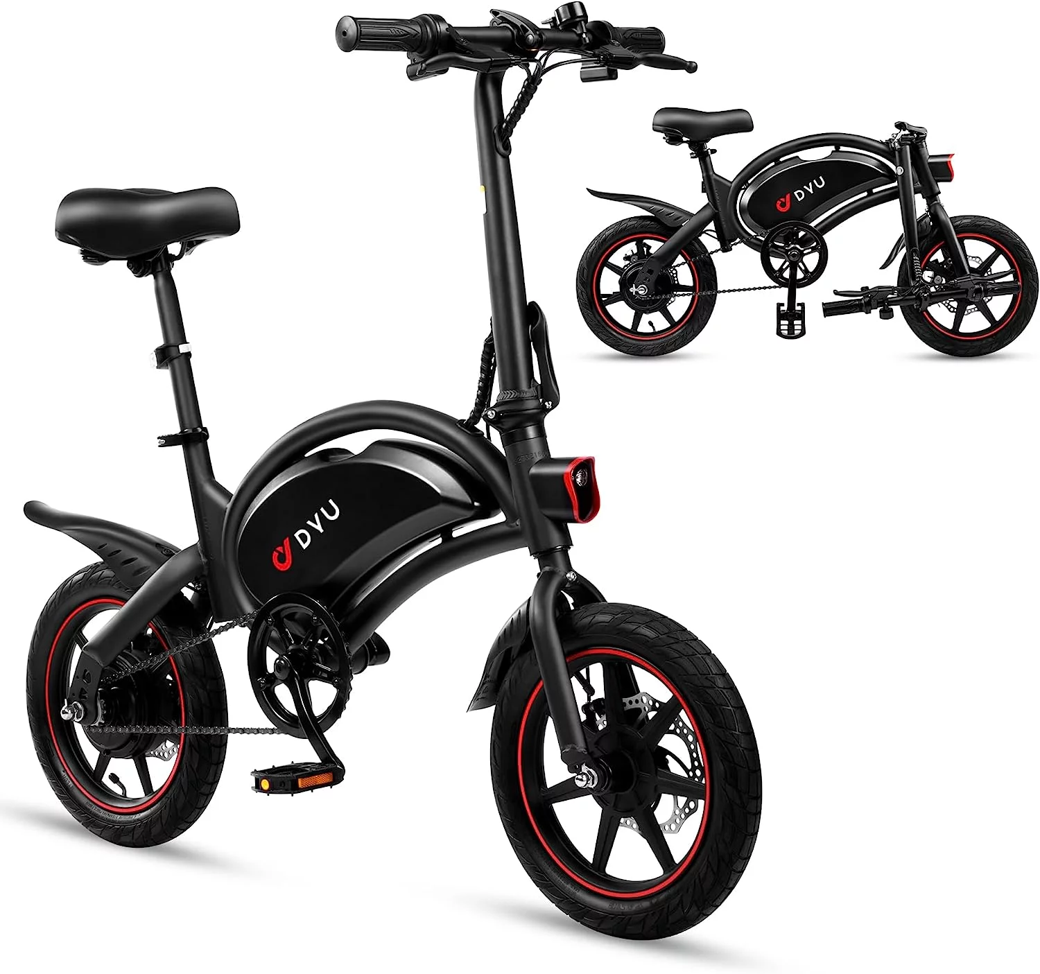 DYU 14″ Folding Electric Bike for Adults Teens, 250W 36V 10Ah, Pedal-Assist, Commuter Cruiser E Bike