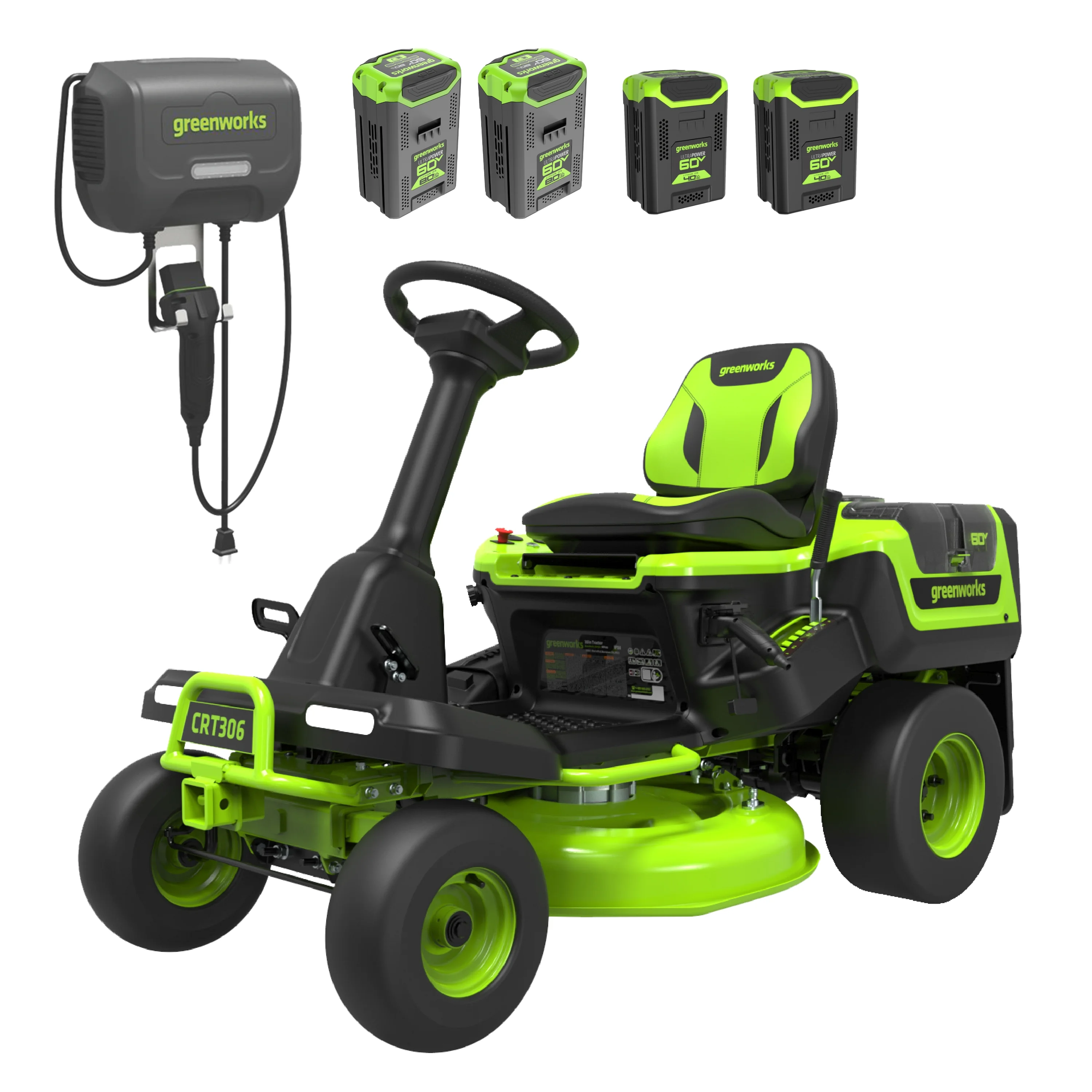 Greenworks 60V 30?? CrossoverT Riding Lawn Tractor with (2) 8.0 Ah, (2) 4.0 Ah Batteries & 600-Watt Charger 7421902