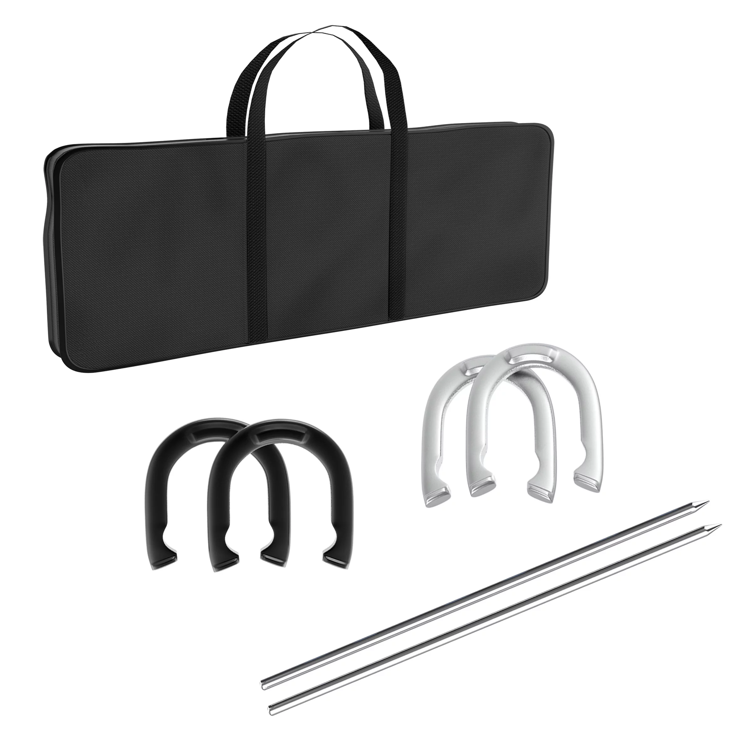 Horseshoe Set- Full Outdoor Classic Horse Shoe Game Set with Easy to Carry Case, 4 Metal Shoes, 2 Poles for Adults and Kids by Trademark Games