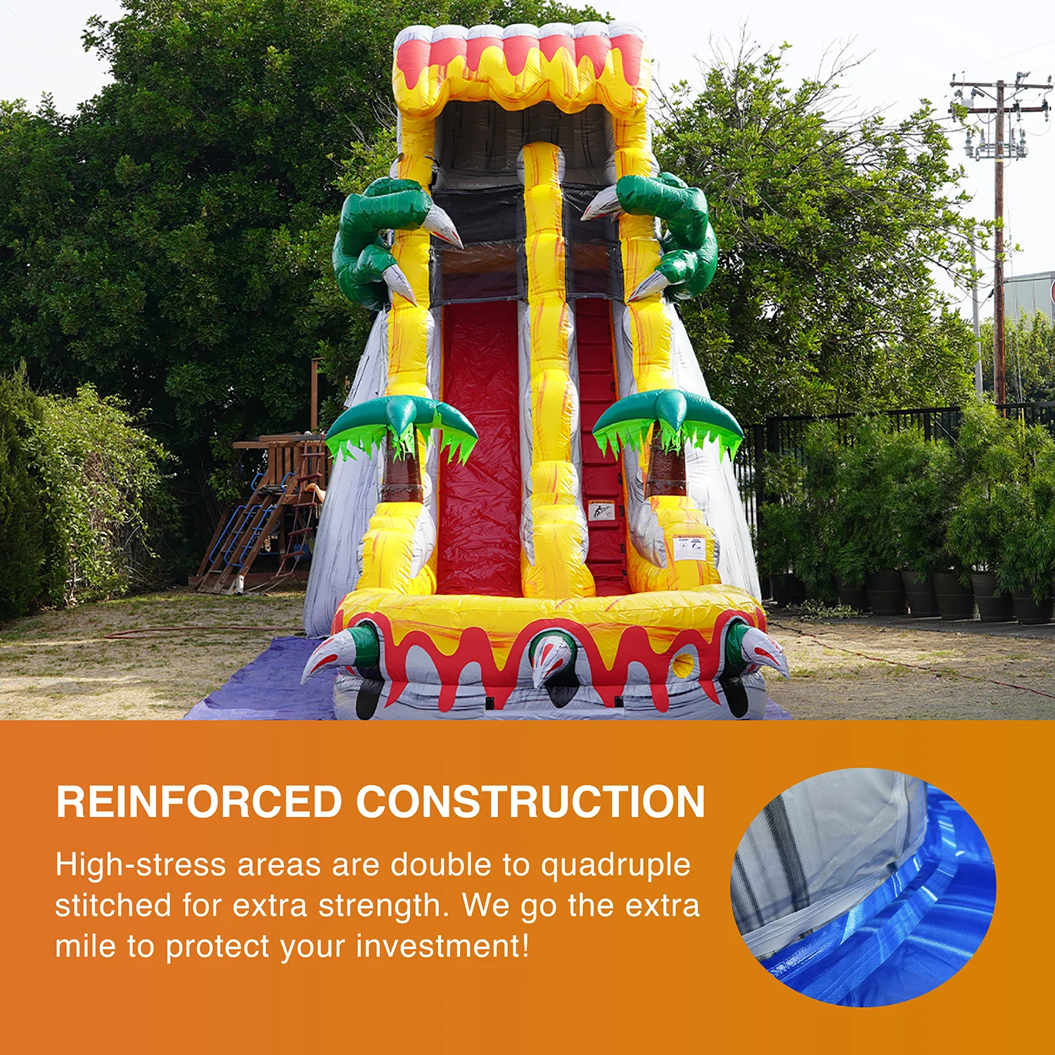 JumpOrange Commercial Grade Water Slide with Pool for Kids and Adults (with Blower), T-Rex Theme