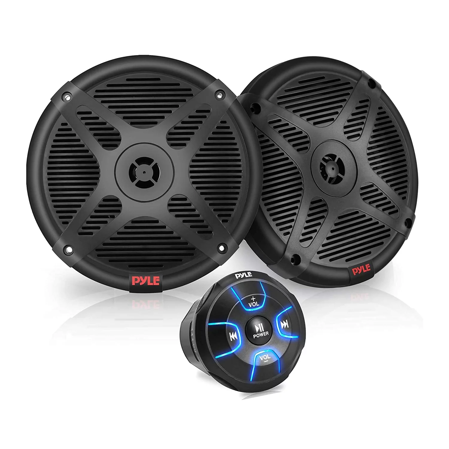 Pyle PLMRKT8 6.5″ Marine Speakers with Bluetooth Remote Control, Black (2 Pack)