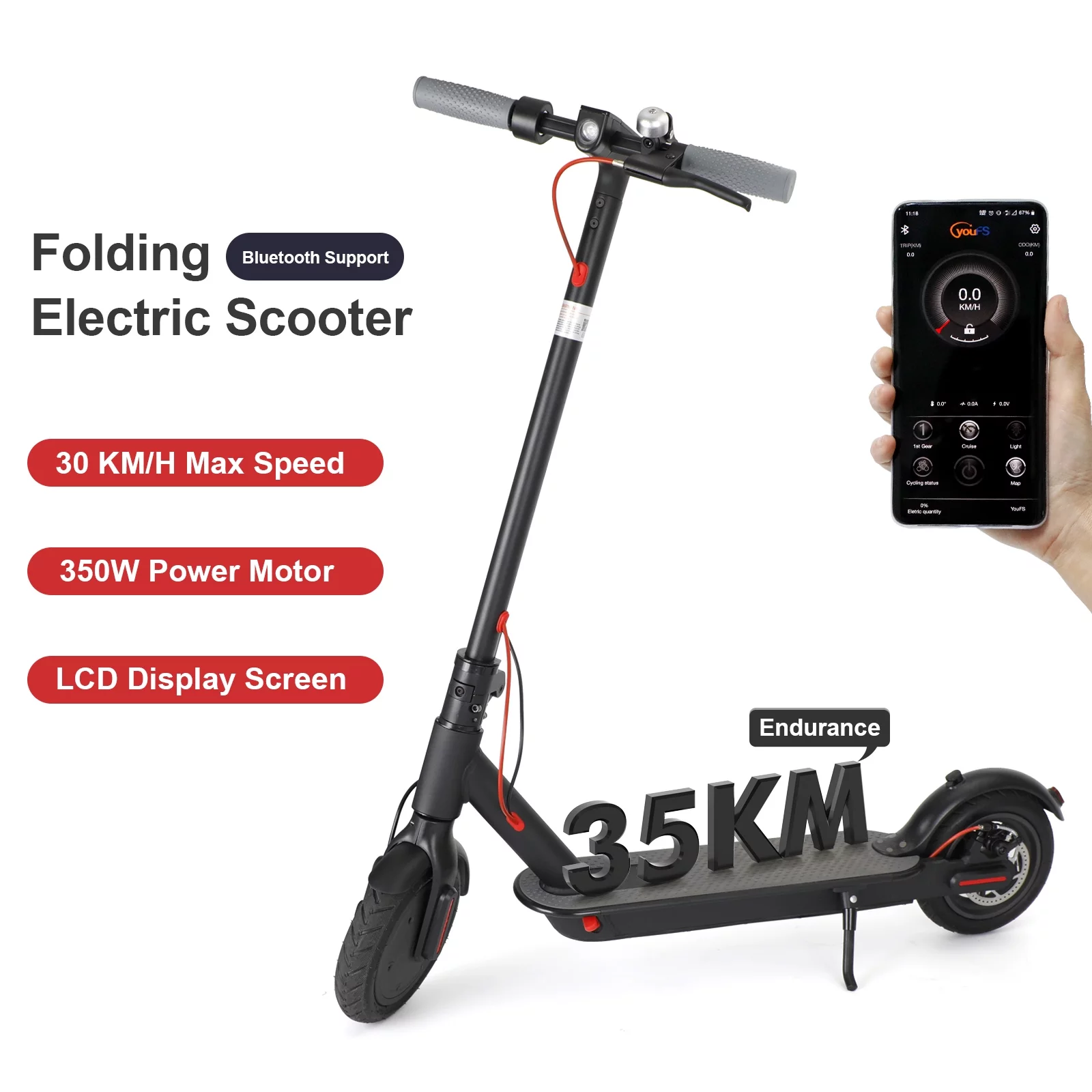 8.5″ Folding Electric Scooter With app 350W 35KM Range 35km/h City Commute