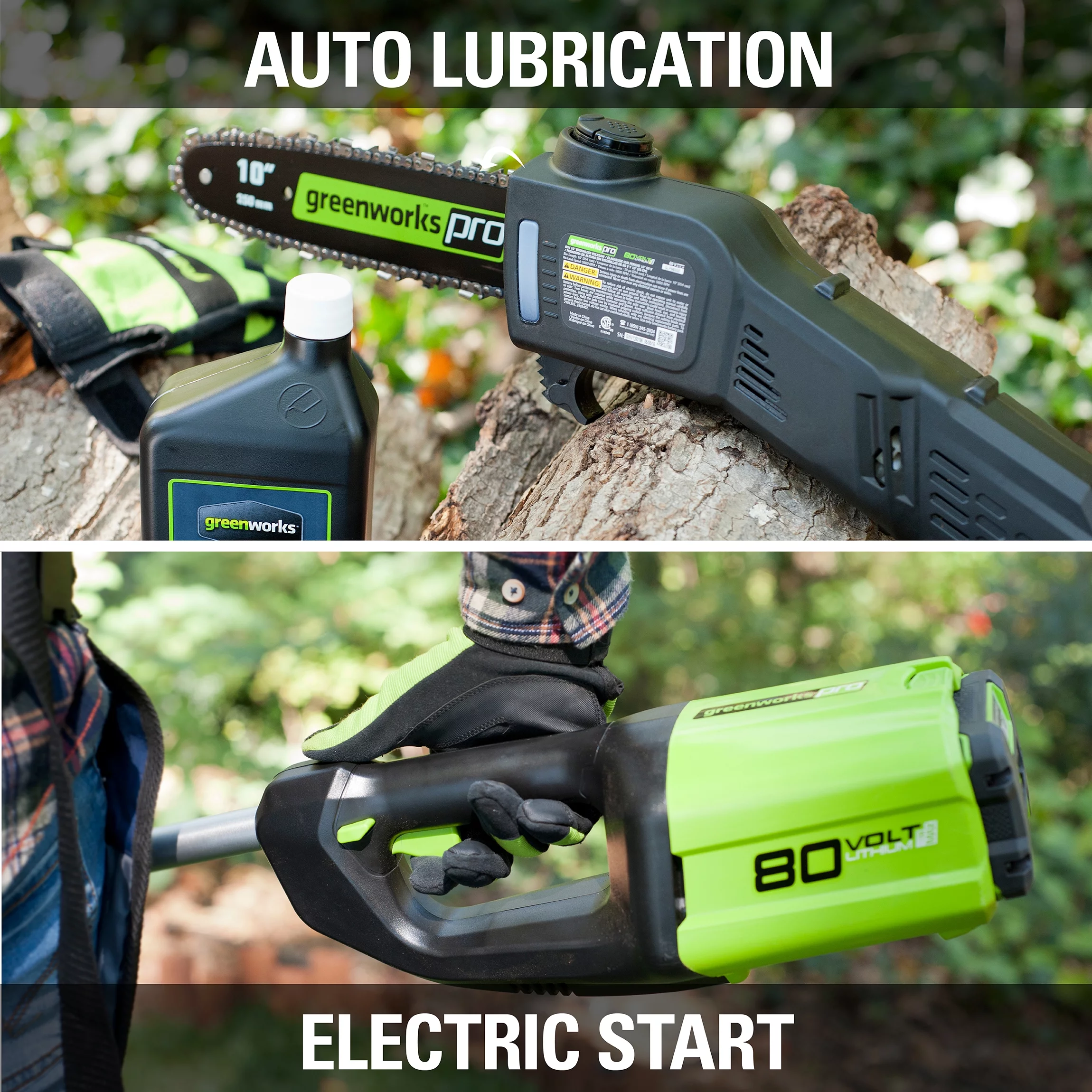 Greenworks PRO 80V 10 in. Brushless Pole Saw W/2.0 Ah Battery, PS80L210