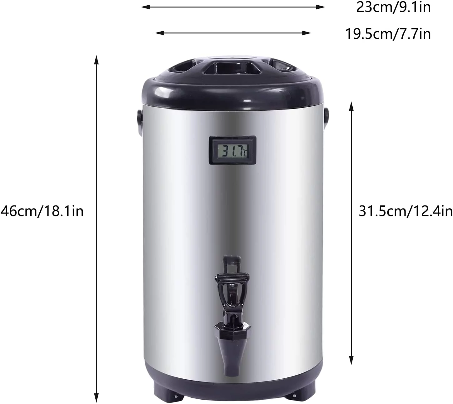 Miumaeov 12L/3.17Gal Insulated Thermal Hot and Cold Beverage Dispenser w/ Spigot Stainless Steel