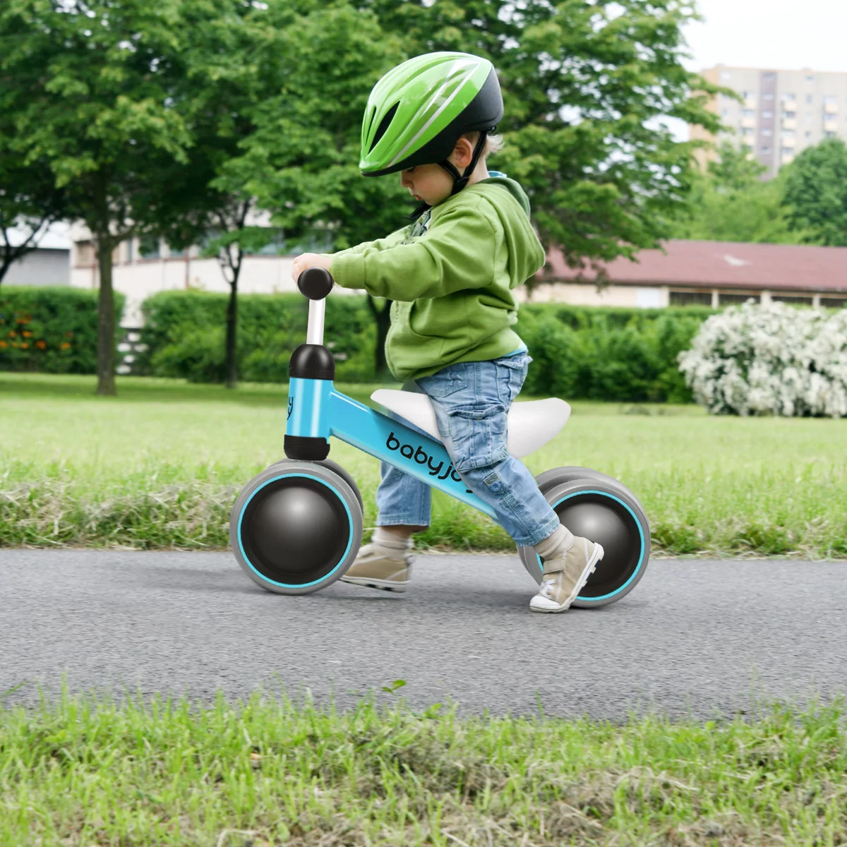 Infans 4 Wheels Baby Balance Bike Children Walker No-Pedal Toddler Toys Rides Blue