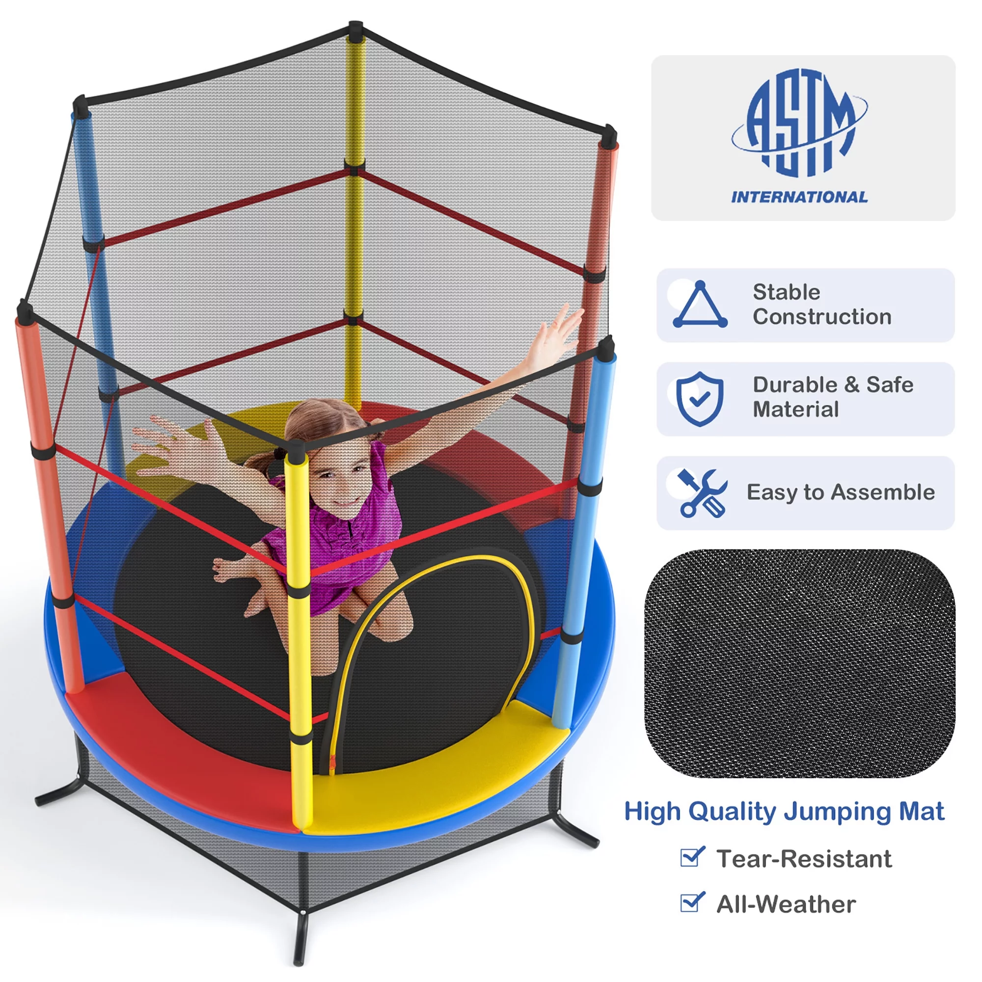 Costway 55” Kids Trampoline Bouncing Jumping Mat Recreational Trampoline W/Enclosure Net