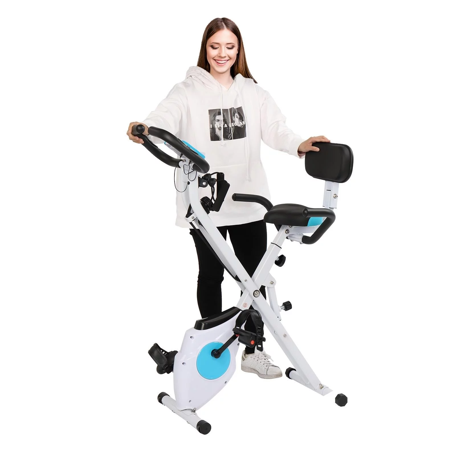 Folding Exercise Bike, Indoor Cycling Bike for Home Gym Use, White