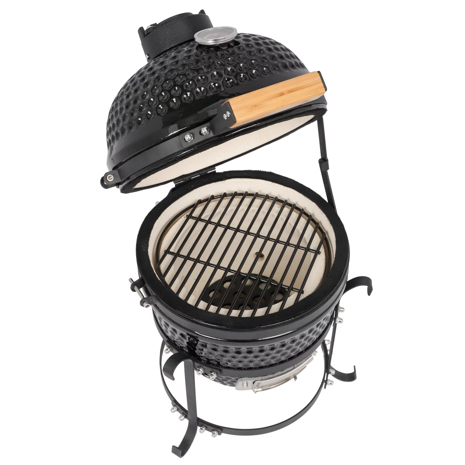 SamyoHome Kamado Grill Charcoal BBQ Grill, 13in Barbecue Grill Ceramic Barbecue Smoker and Roaster – Black