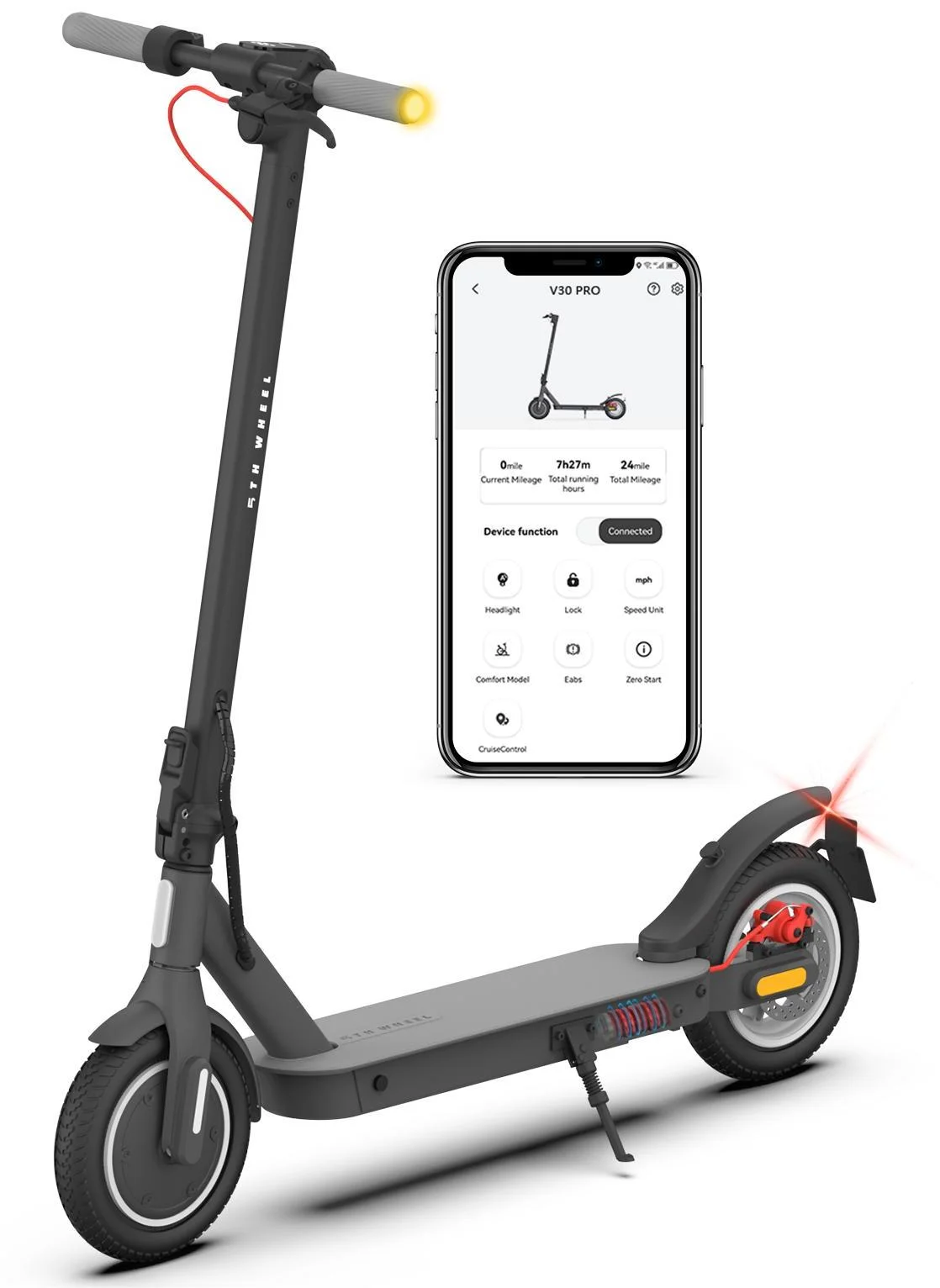 5TH WHEEL V30Pro Electric Scooter with Turn Signals, 10″ Solid Tires, 19.9 Miles Range & 18 mph, 350W Motor, Foldable Electric Scooter for Adults