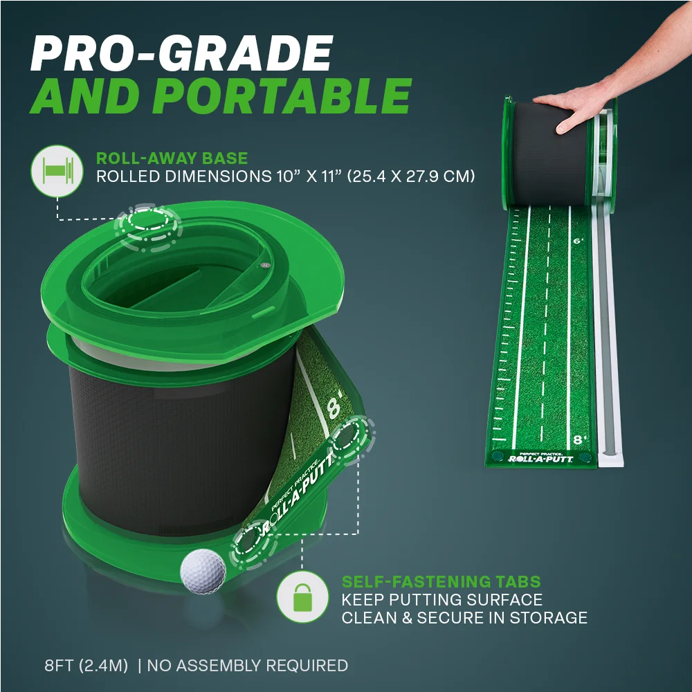 Roll-a-Putt Perfect Practice Putting Mat, 8′, Crystal Velvet Trueroll Technology