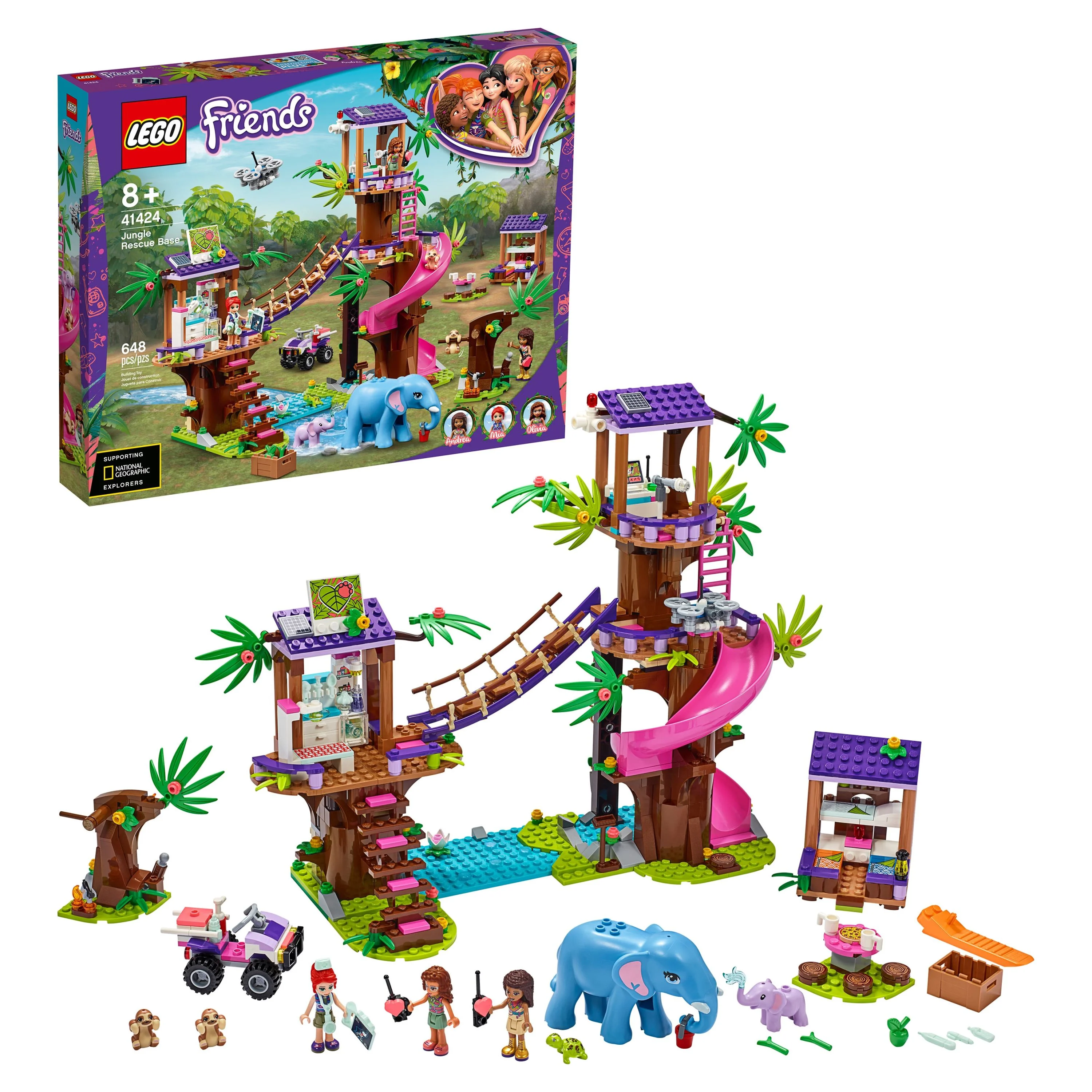 LEGO Friends Jungle Rescue Base 41424; Animal Rescue Playset Inspires Creative Play and Has a Jungle Tree Sanctuary (648 Pieces)