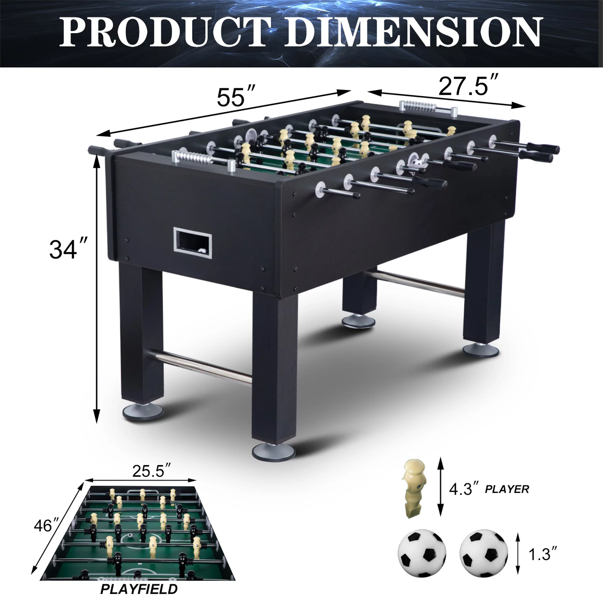 RayChee 55″ Foosball Table, Soccer Game Table Football Arcade with Balls, Leg Levelers & Heavy-Duty Legs for Indoor Game Room (Black)