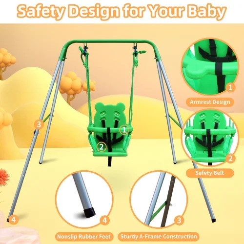 Toddler Baby Swing Set, Kids Metal Swing Set with Safety Belt, A-Frame Indoor Outdoor Play for Backyard Playground