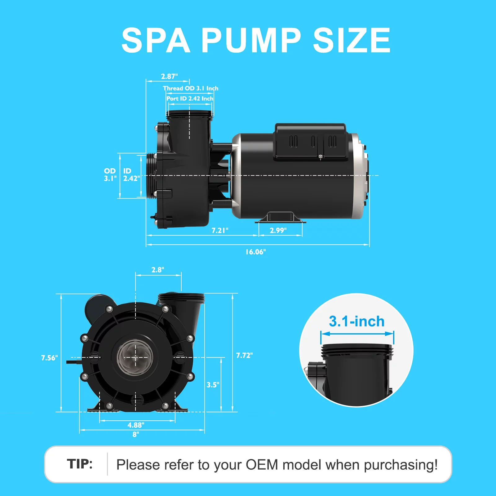 LINGXIAO SPA Pump, 2 Speed Hot Tub SPA Pump, 2HP LX SPA Pump Motor, 115V/60HZ, 2″ Port – Model: 48WUA1501C-II