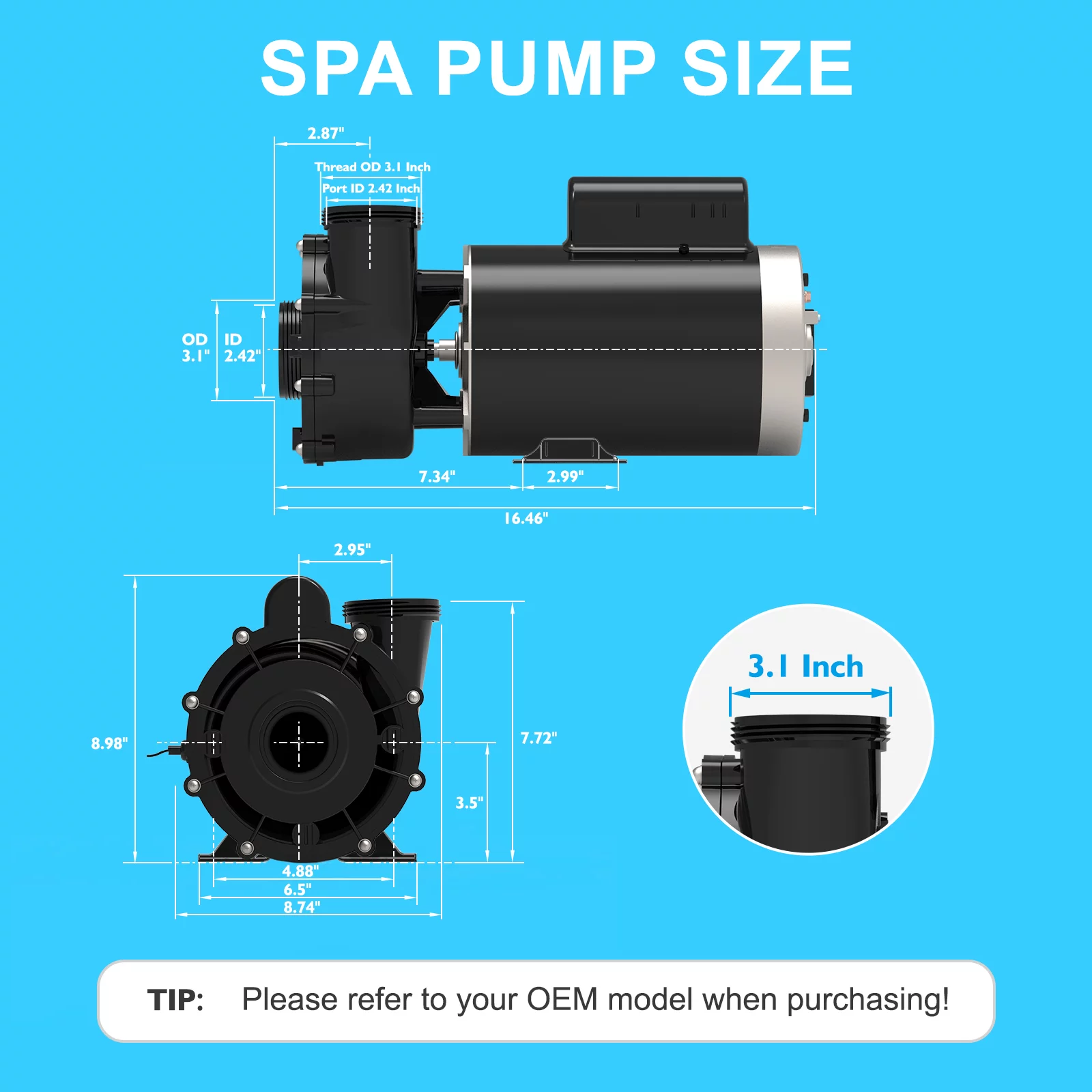 LINGXIAO SPA Pump & Hot Tub Pump 4HP – 56Y LX SPA Pump Motor 2 Speed, 220-240V, 2″ Port – Model: 56WUA400-II