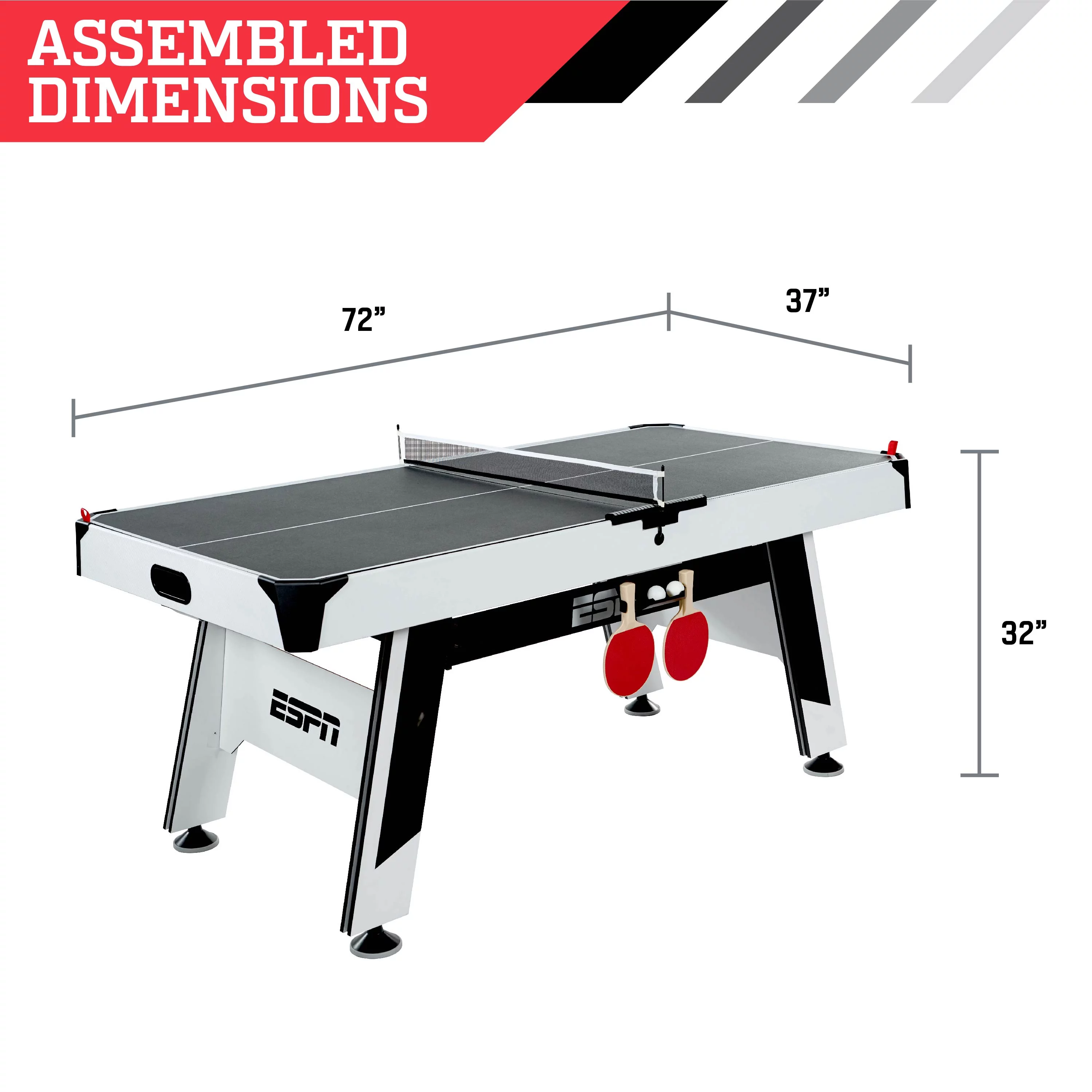 ESPN 6′ Arcade Air Powered Hockey Table and Tennis Top 2-in-1, Combo Game with Accessories, 72 inch x 37 inch x 32 inch