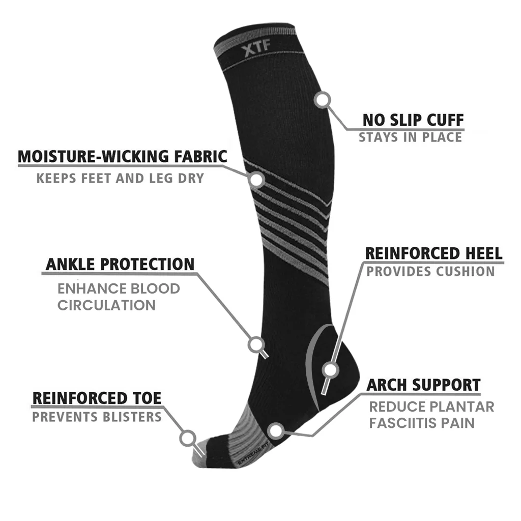 6-Pair Sport Compression Socks for Men and Women Knee High – made for running, athletics, pregnancy and travel