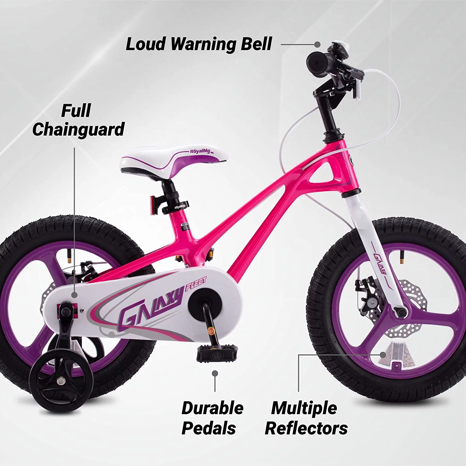 Royalbaby Galaxy Kids Bike 16 In. Magnesium Children’s Bicycle with Disc Brake Training Wheel for Boys and Girls Ages 3-8, Fuchsia