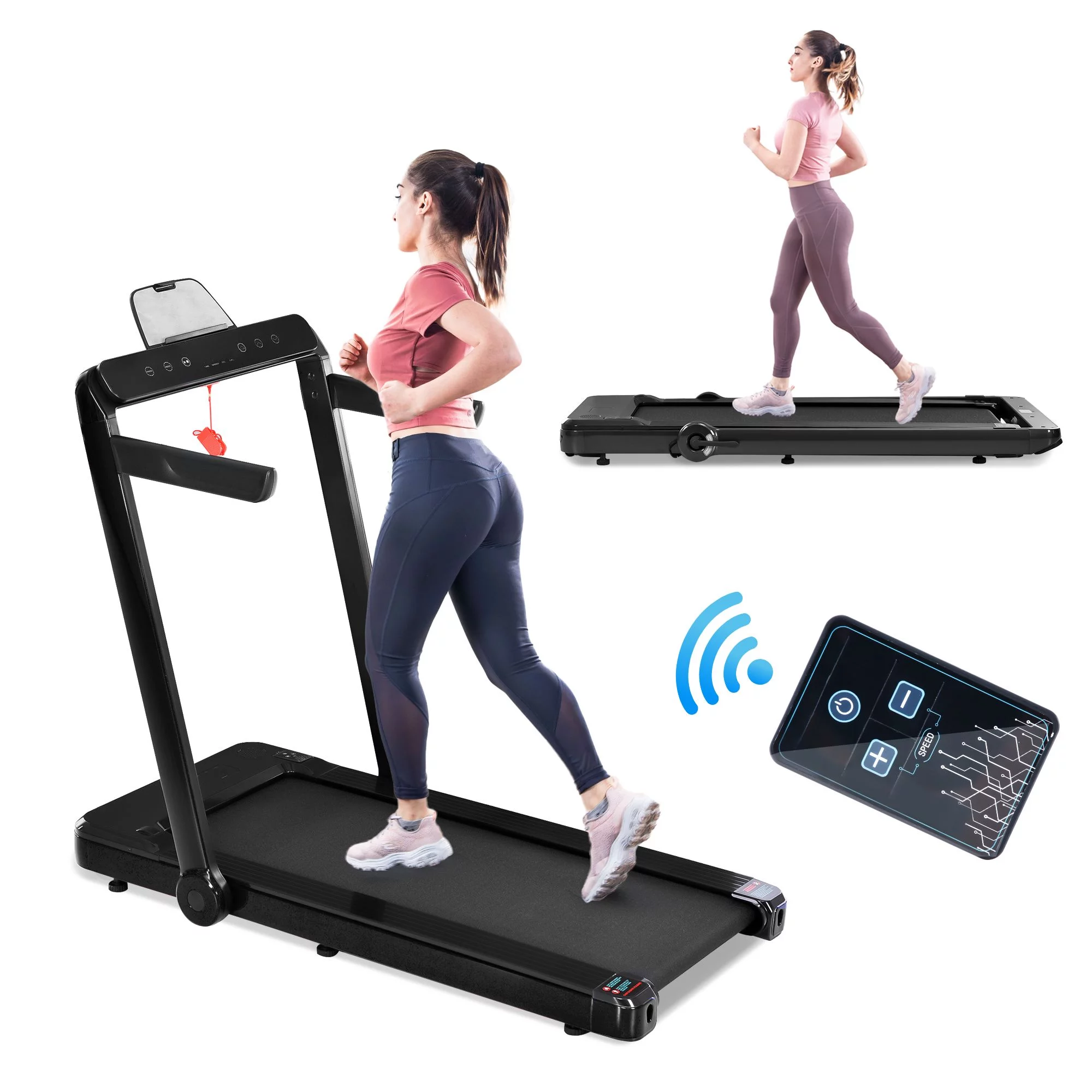 Aukfa 2 in1 Folding Treadmill 300 lb Capacity 8 mph Max Speed Running Walking Pad for Home Office Workout, Black