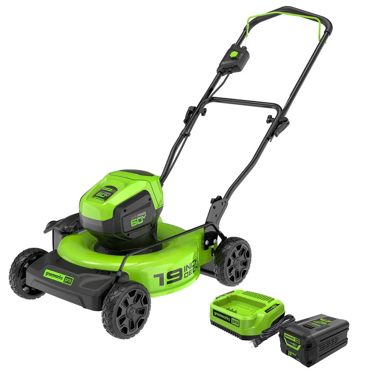 Greenworks 60V 19″ Cordless Battery Push Lawn Mower with 5.0Ah Battery & Charger 2531802