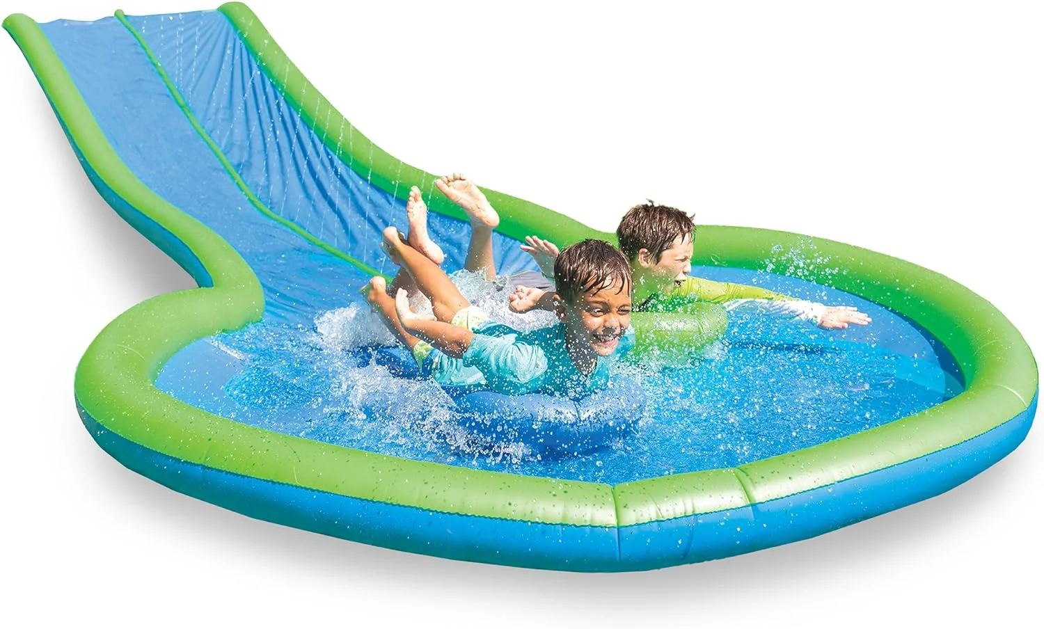 Hearthsong Extra Long 25-Foot Double Lane Water Slide with Sprinkler, Splash Pool, and 2 Inflatable Speed Boards