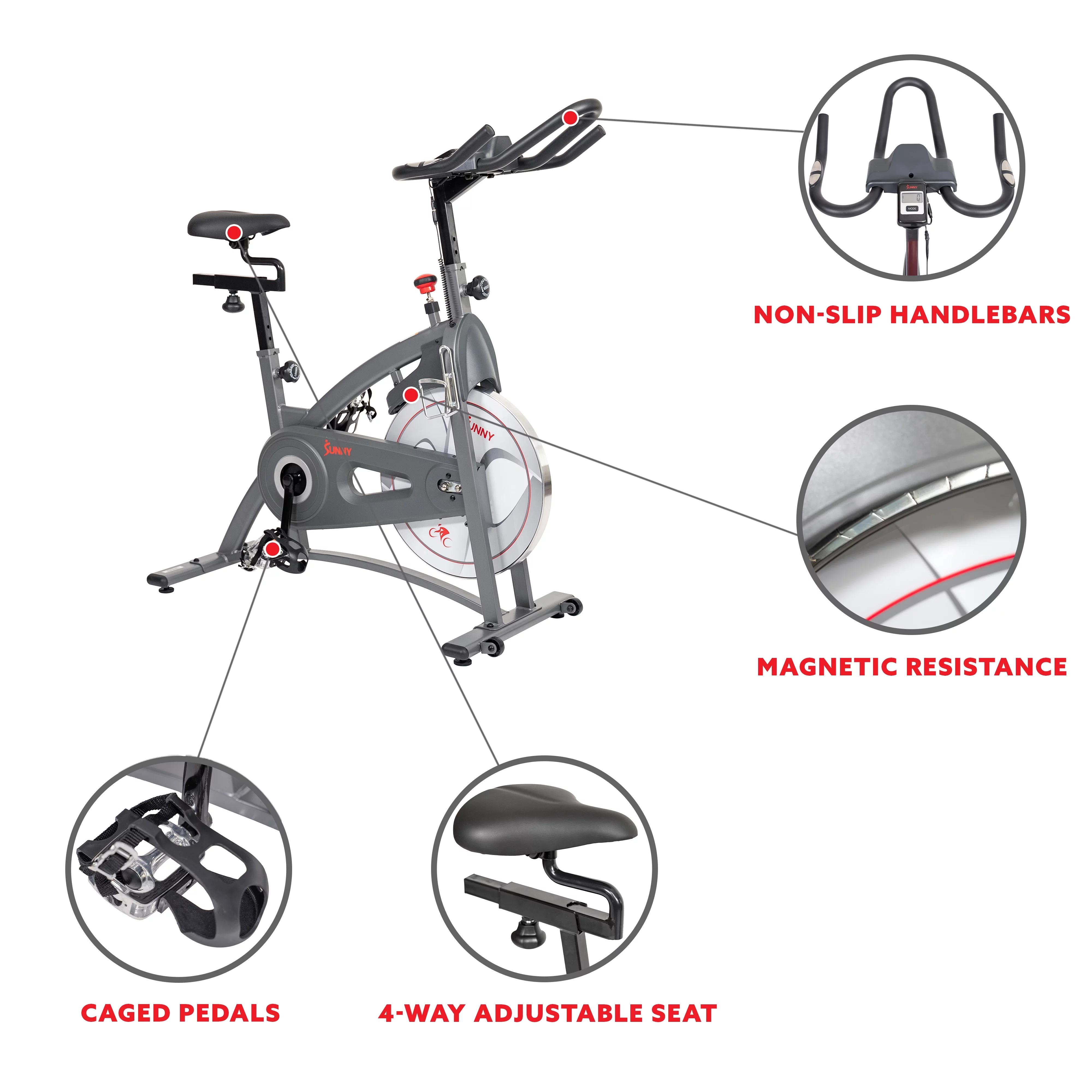 Sunny Health & Fitness Endurance Belt Drive Indoor Cycle Exercise Bike with Magnetic Resistance for Stationary Cardio, SF-B1877