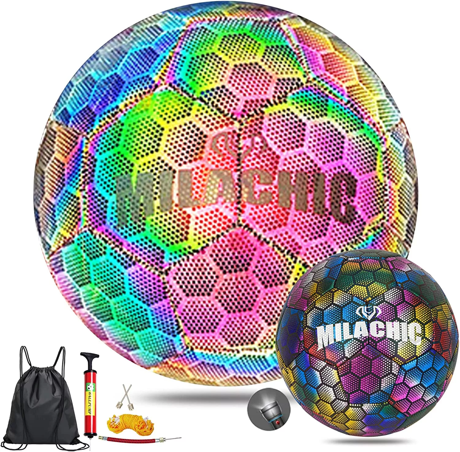 MILA CHIC Soccer Ball, Holographic Soccer Ball Size 4 & Size 5, Reflective Glowing Soccer Ball Gift for Boys, Girls, Men Indoor-Outdoor Soccer Training