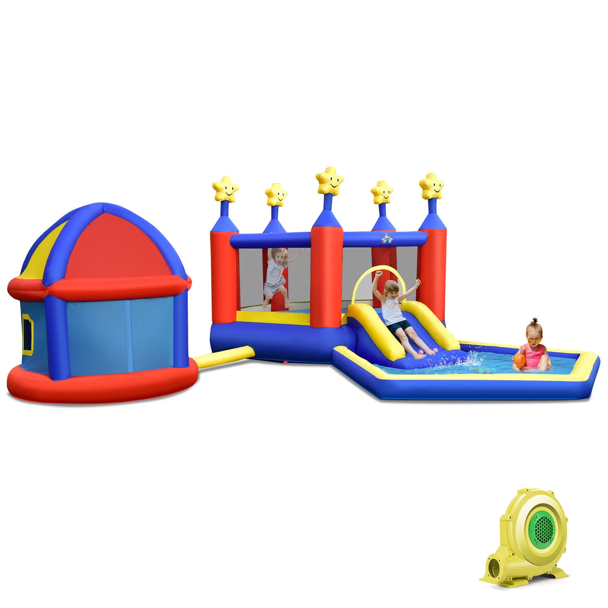 Gymax Kids Inflatable Bouncy Castle w/Slide Large Jumping Area Playhouse & 735W Blower