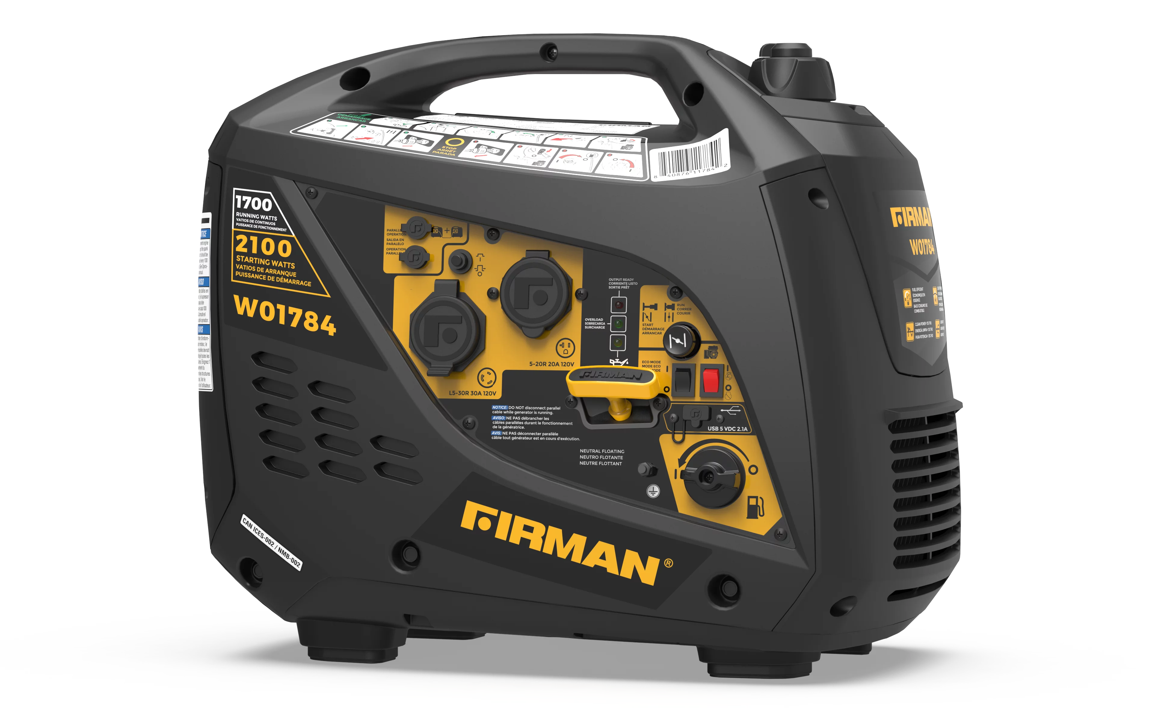 FIRMAN W01784 2100/1700 Watt Recoil Start Inverter Portable Generator CARB and cETL Certified