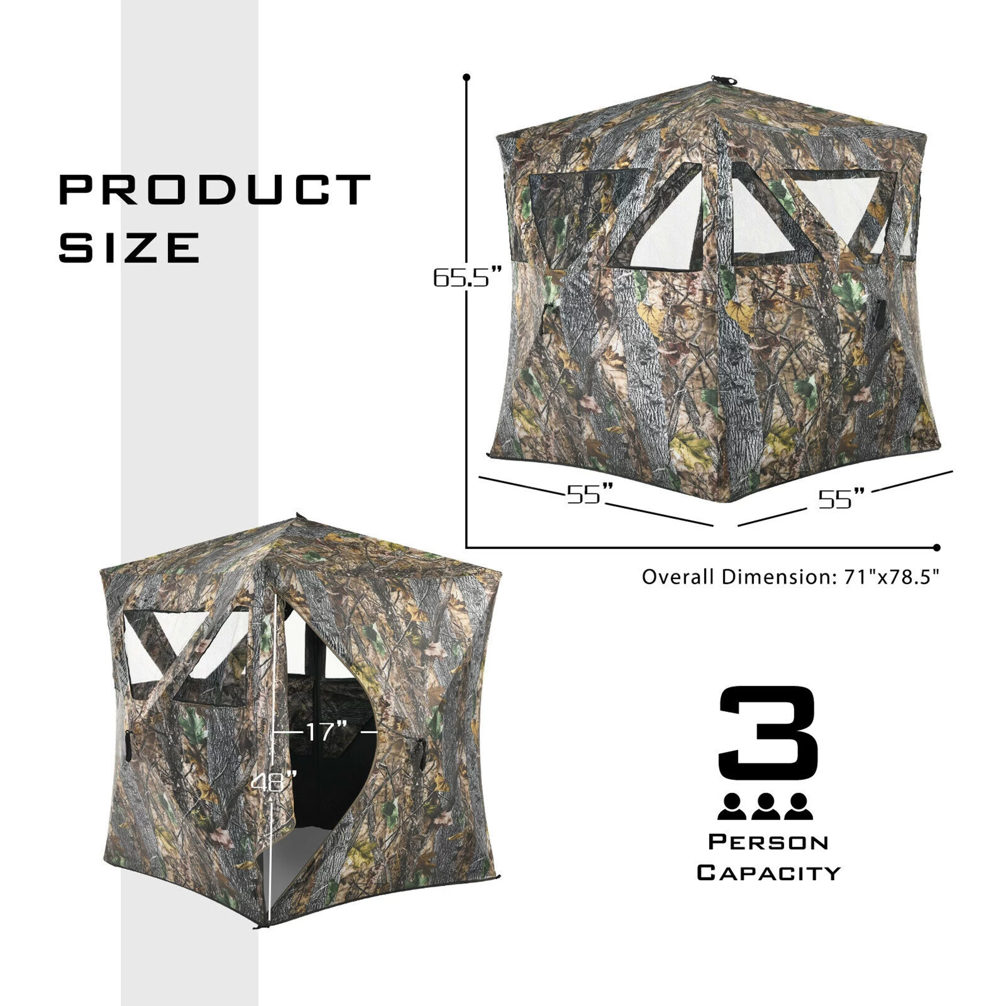 Gymax 3 Person Portable Hunting Blind Pop-Up Ground Blind w/Tie-downs & Carrying Bag