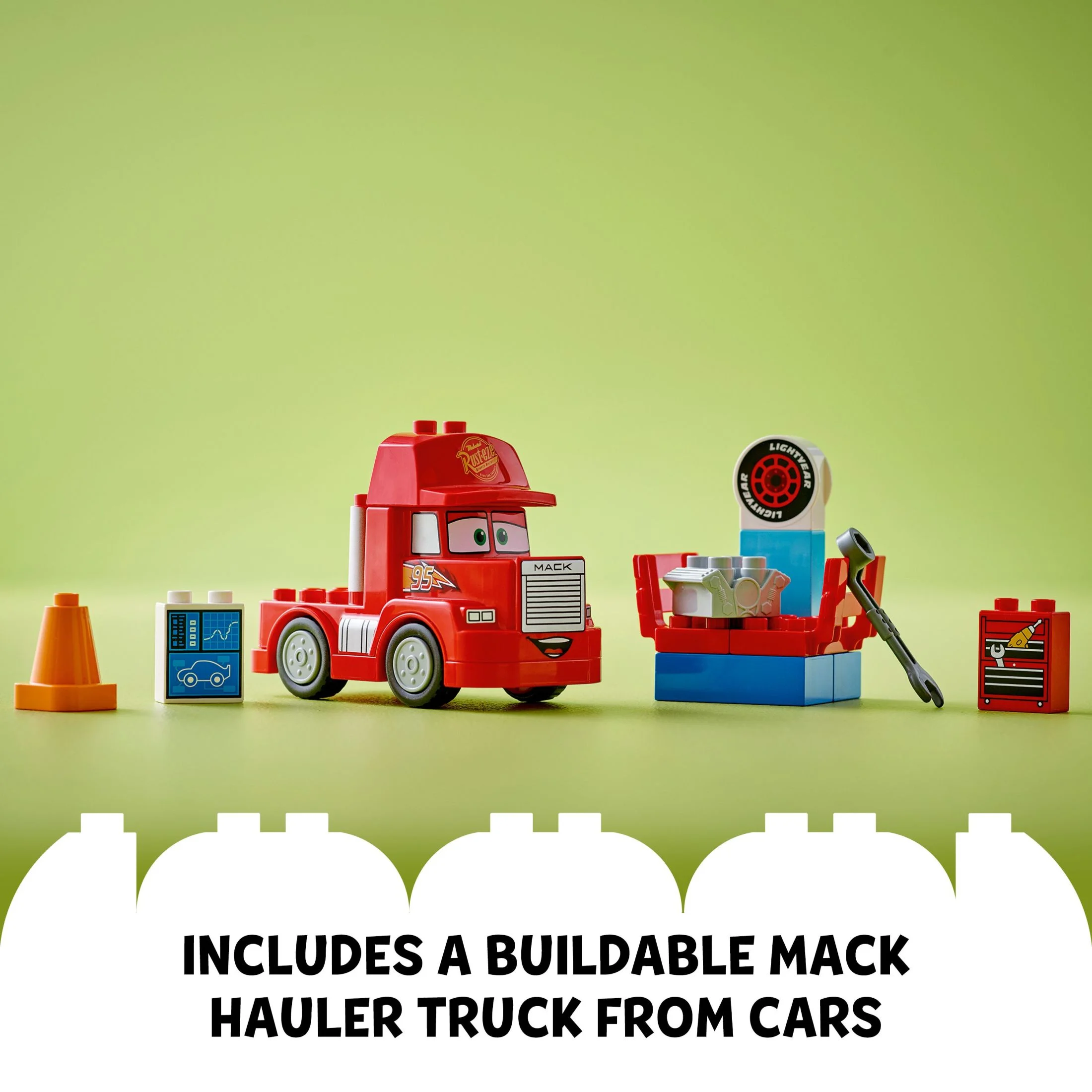 LEGO DUPLO Disney and Pixar’s Cars Mack at the Race Building Set, Toy for Toddler Boys and Girls, Toddler Car Toy for Kids to Learn Through Play, Buildable Red Hauler Truck from the Cars Movie, 10417