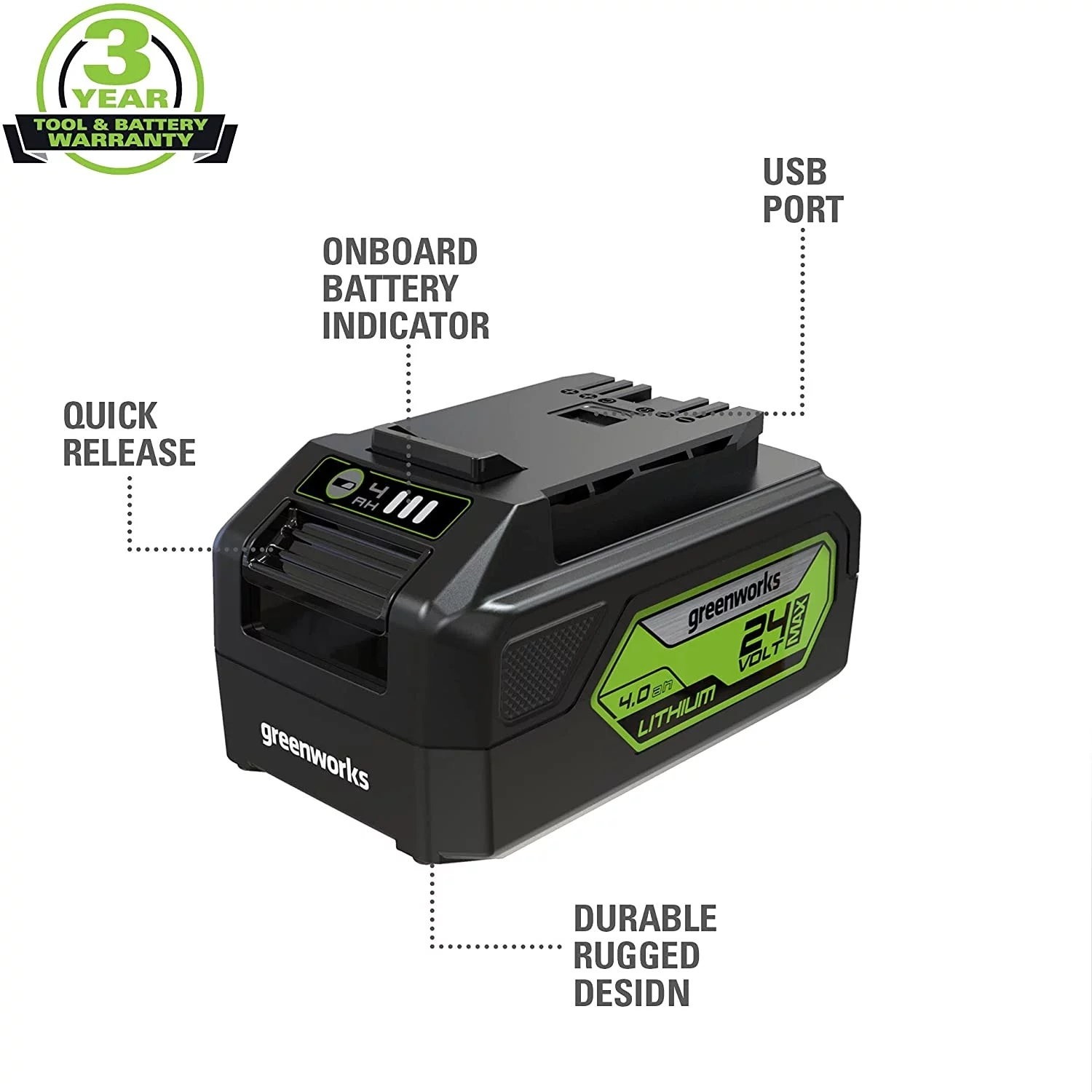 Greenworks 24V 4Ah USB Battery 2949802AZ