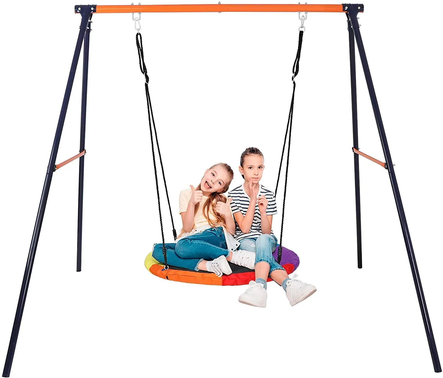 ZENY 40″ Kids Rainbow Web Tree Saucer Swing + 72″ Steel Swing Stand Set Combo