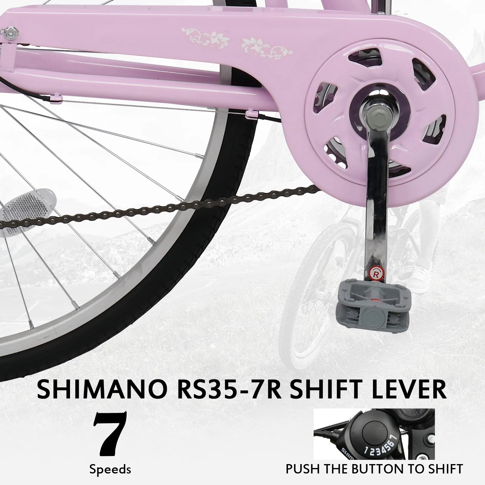 UBesGoo 26 inch Commuter Bicycle, with Shimano 7-speed, Baskets, for Leisure Picnics & Shopping, Pink