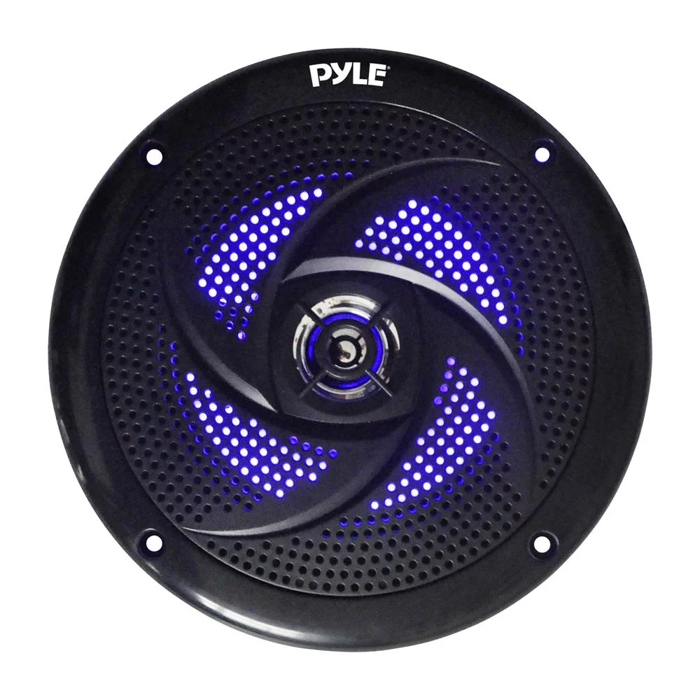 Dual 8” Marine Speakers – 2 Way Full Range Stereo Sound, 160 Watt, Black – LED Light: Blue Illumination, Water-Resistant Design – Pyle PLMRS83BL