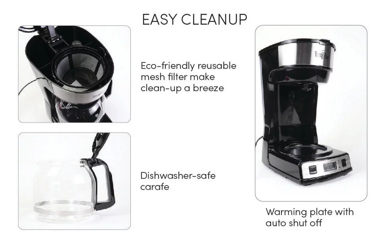 Total Chef 12 Cup Coffee Maker with Reusable Filter, Programmable Coffee Machine Black